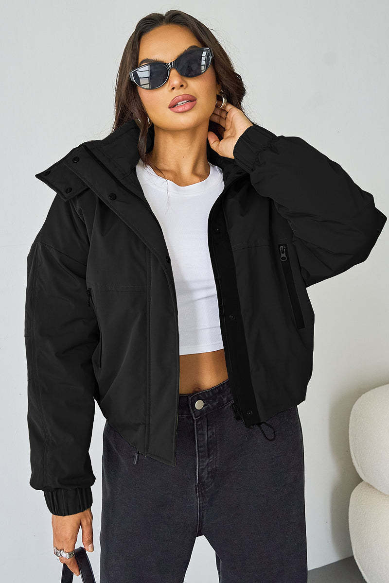 Street Stand Collar Hooded Zip-Up Trench Coat With Toggle-KATCH ME