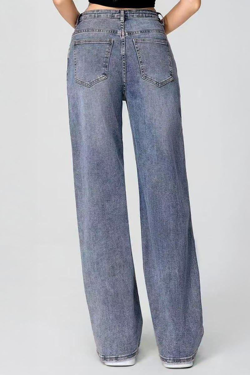Asymmetrical High-Waist Multi-Pocket Wide-Leg Jeans, Street Style