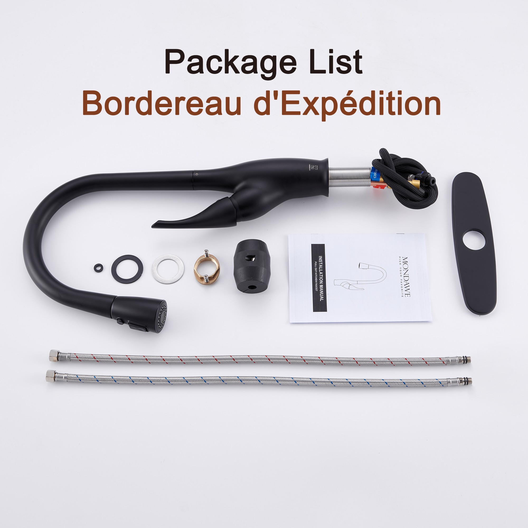 Tulip High Arc Pull Down Single Handle Deck Mount Kitchen Faucet in Matte Black