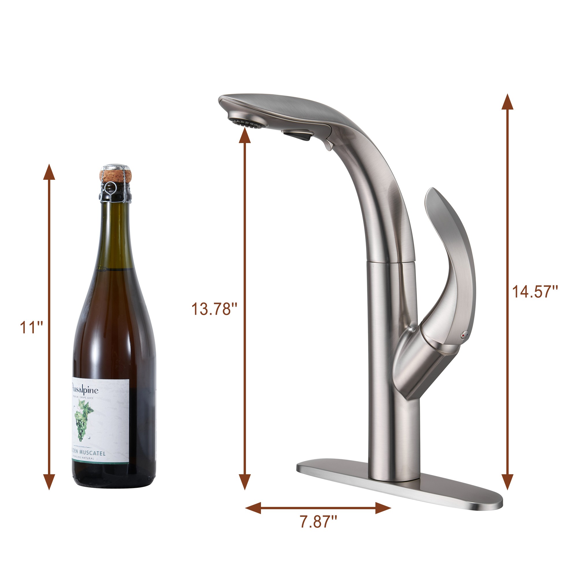 Mid Arc Pull Down Single Handle Deck Mount Kitchen Faucet in Gun Black / Brushed Nickel / Matte Black