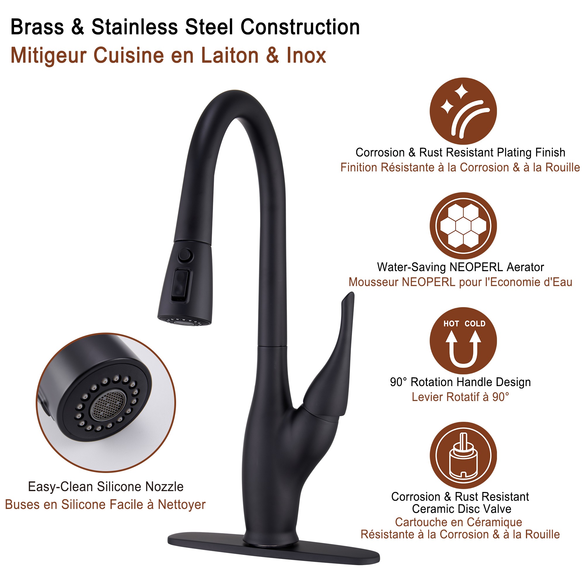 Tulip High Arc Pull Down Single Handle Deck Mount Kitchen Faucet in Matte Black