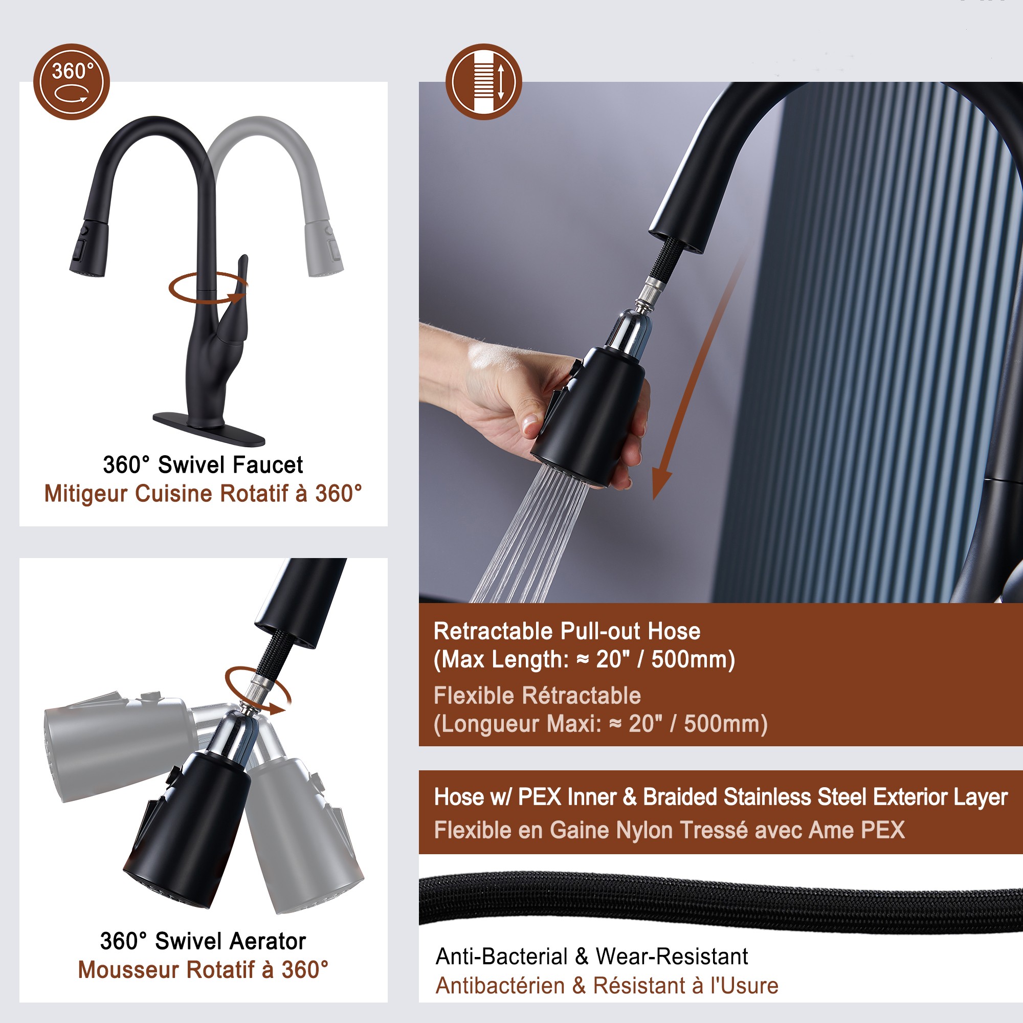 Tulip High Arc Pull Down Single Handle Deck Mount Kitchen Faucet in Matte Black