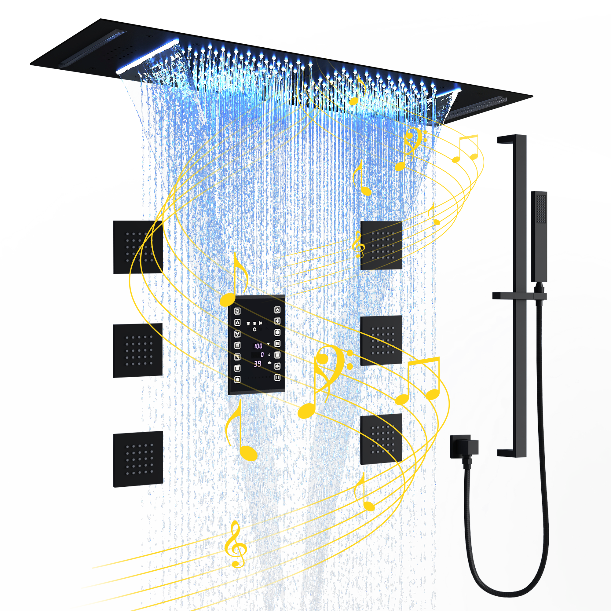 35*12 inch 6-Function Thermostatic Shower System with Digital Touch Screen & LED Lights