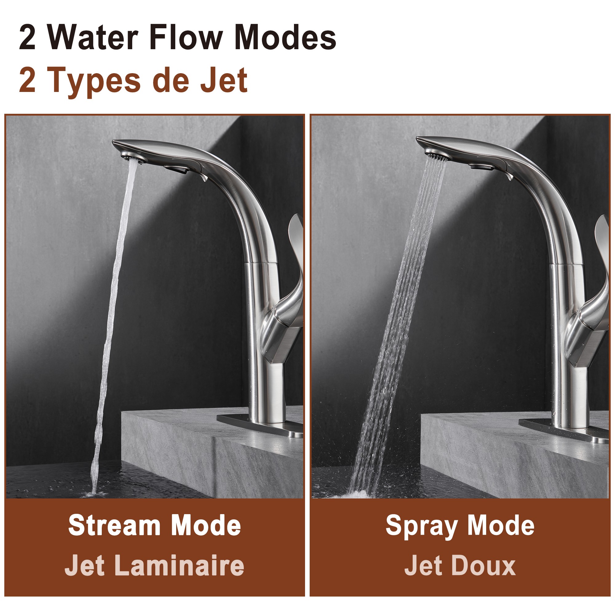 Mid Arc Pull Down Single Handle Deck Mount Kitchen Faucet in Gun Black / Brushed Nickel / Matte Black