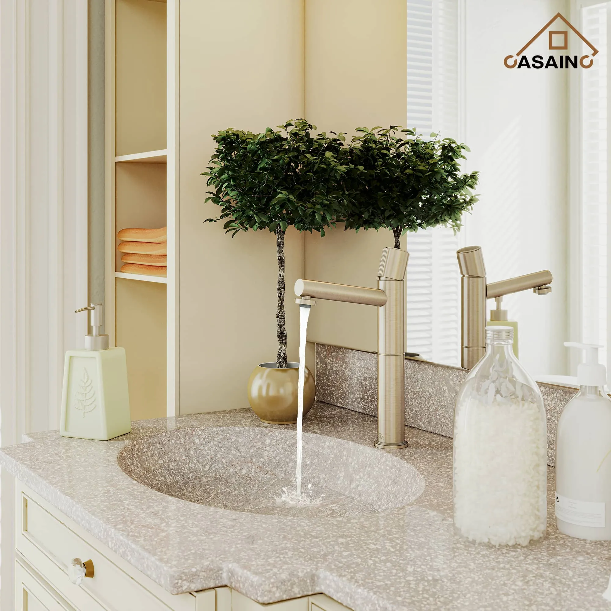 Brushed Champagne Gold Single Handle Sink Faucet