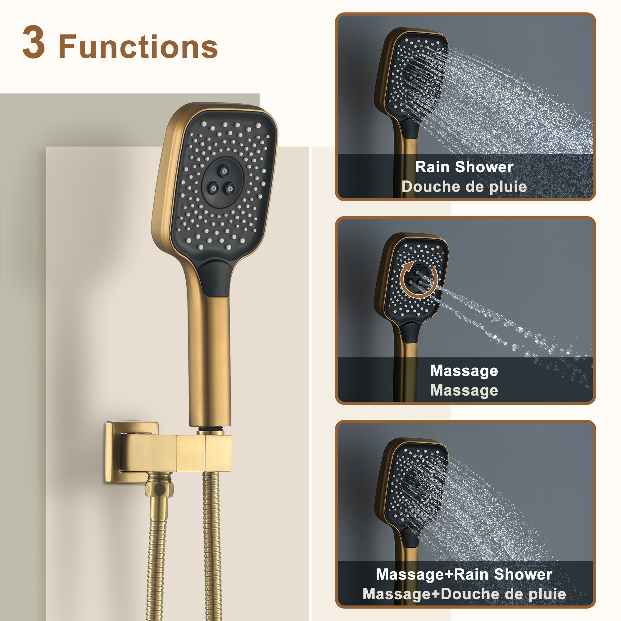 22" Wall Mounted Thermostatic Rain Shower Head System With 6 Body Jets