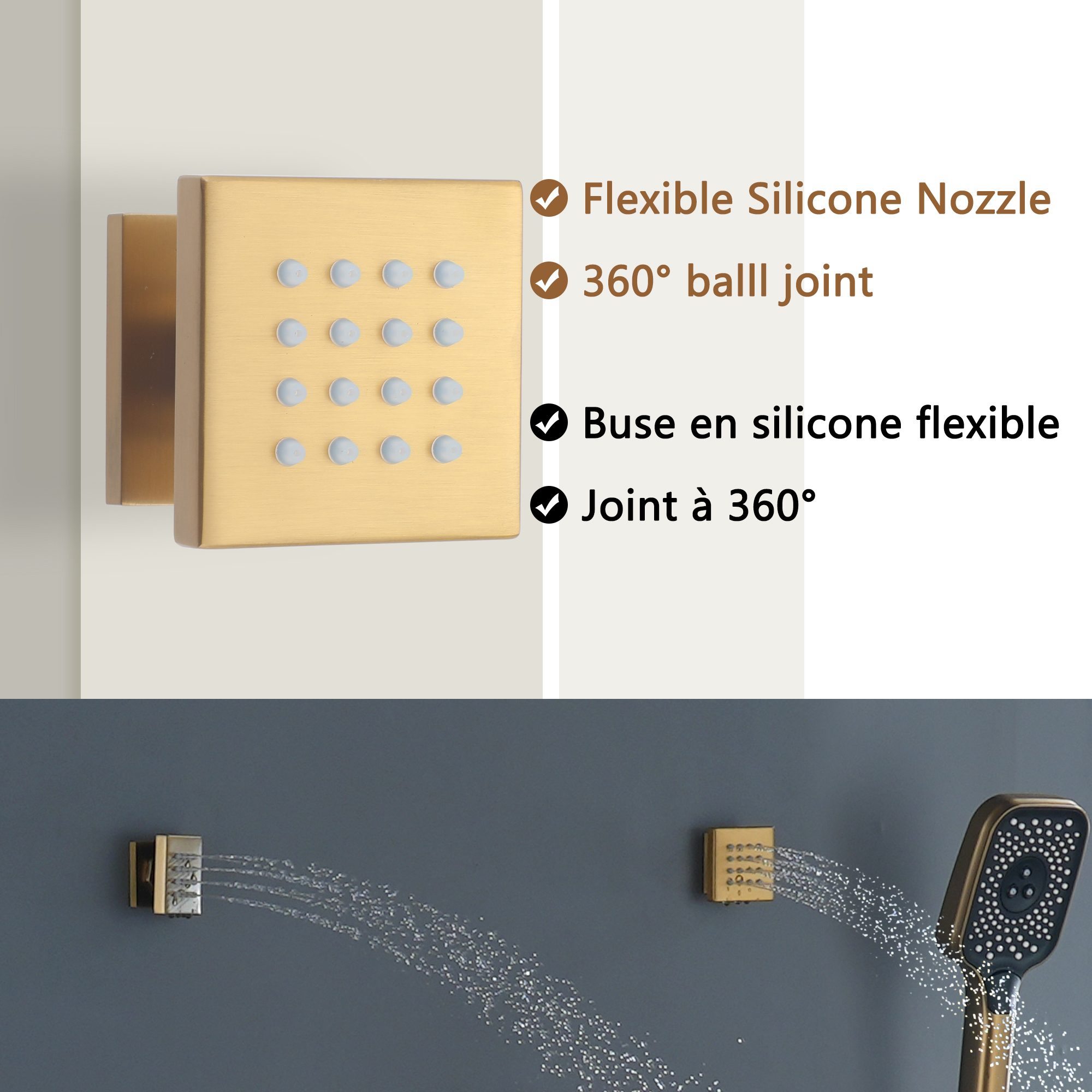 22" Wall Mounted Thermostatic Rain Shower Head System With 6 Body Jets