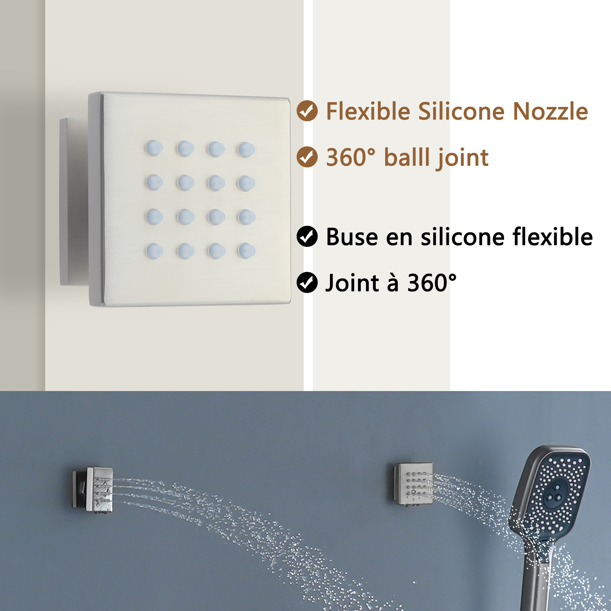 22" Wall Mounted Thermostatic Rain Shower Head System With 6 Body Jets