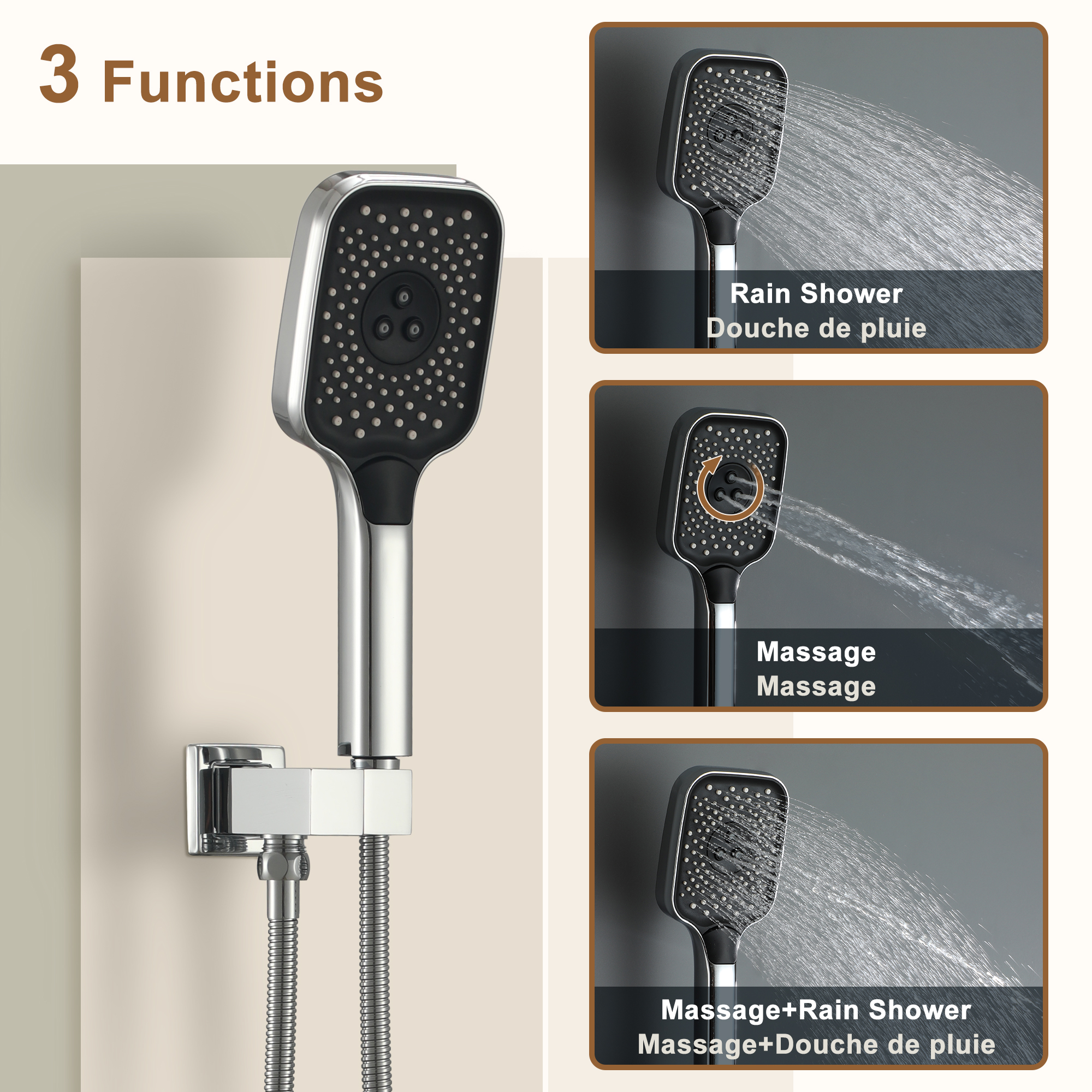 22" Wall Mounted Thermostatic Rain Shower Head System With 6 Body Jets