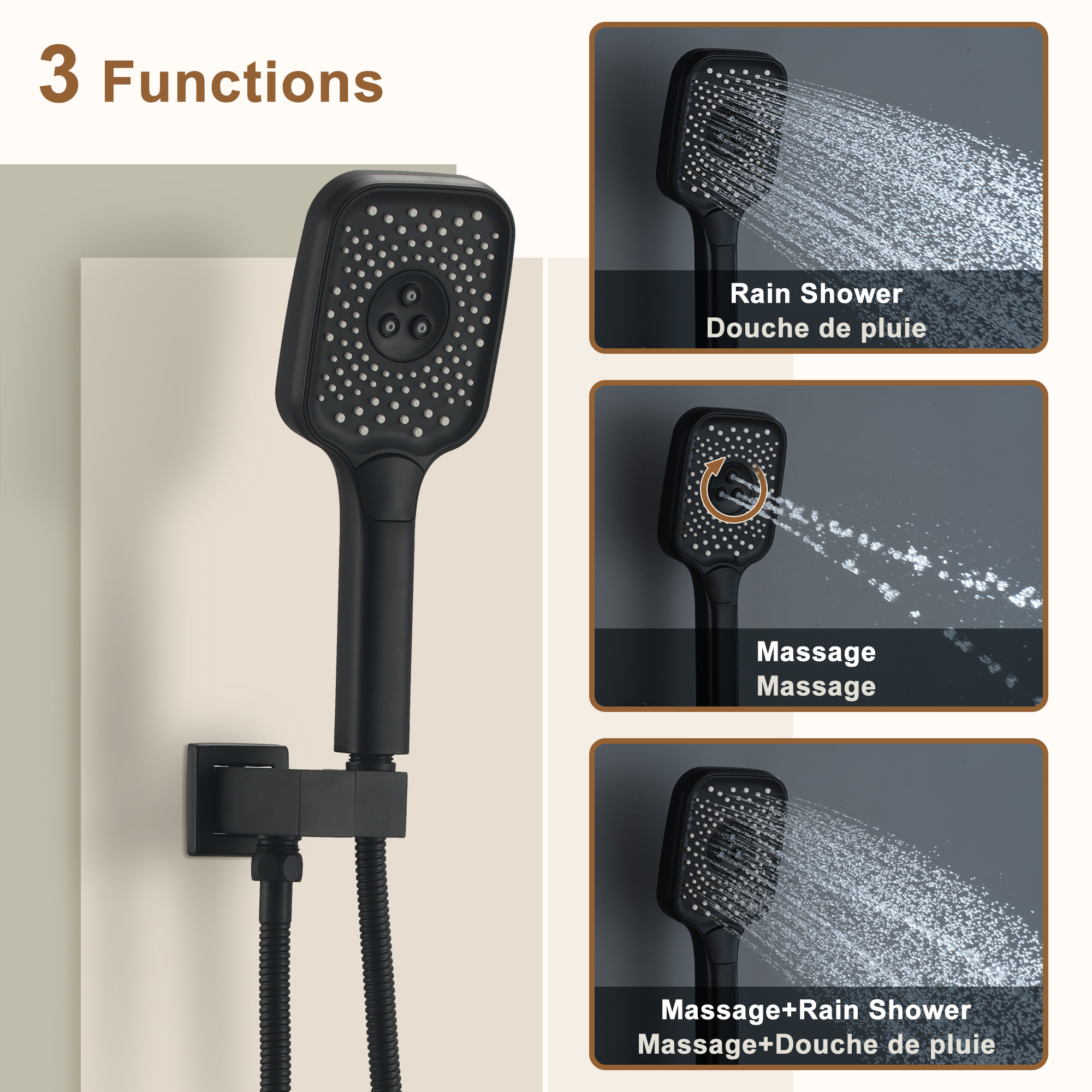 22" Wall Mounted Thermostatic Rain Shower Head System With 6 Body Jets