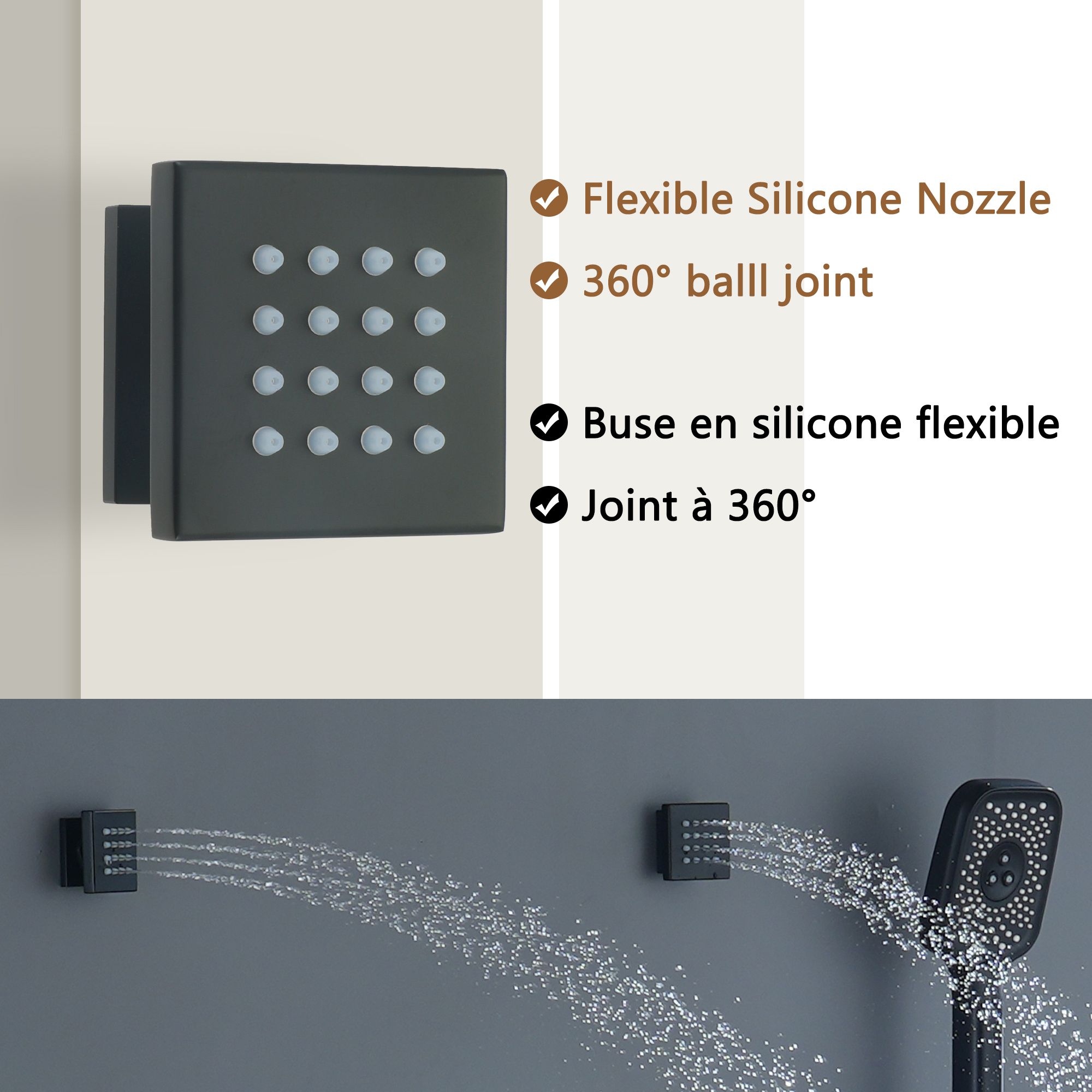 22" Wall Mounted Thermostatic Rain Shower Head System With 6 Body Jets