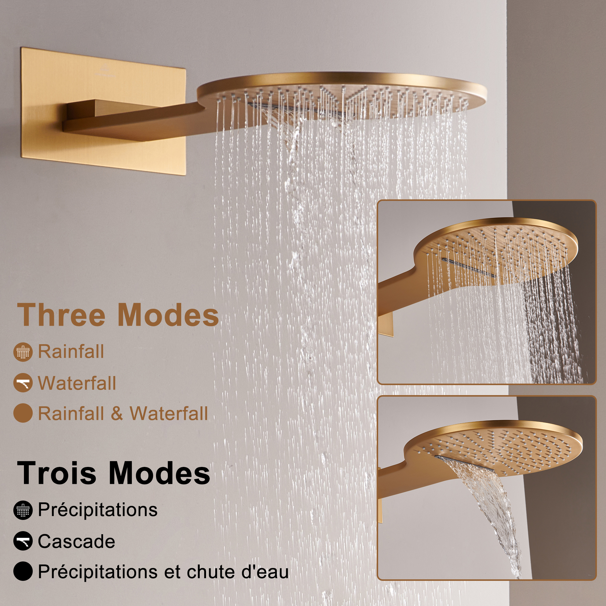 Electroplated Coating Technology 22-inch Dual Function Thermostatic Rainfall Slimline Showerhead Shower System