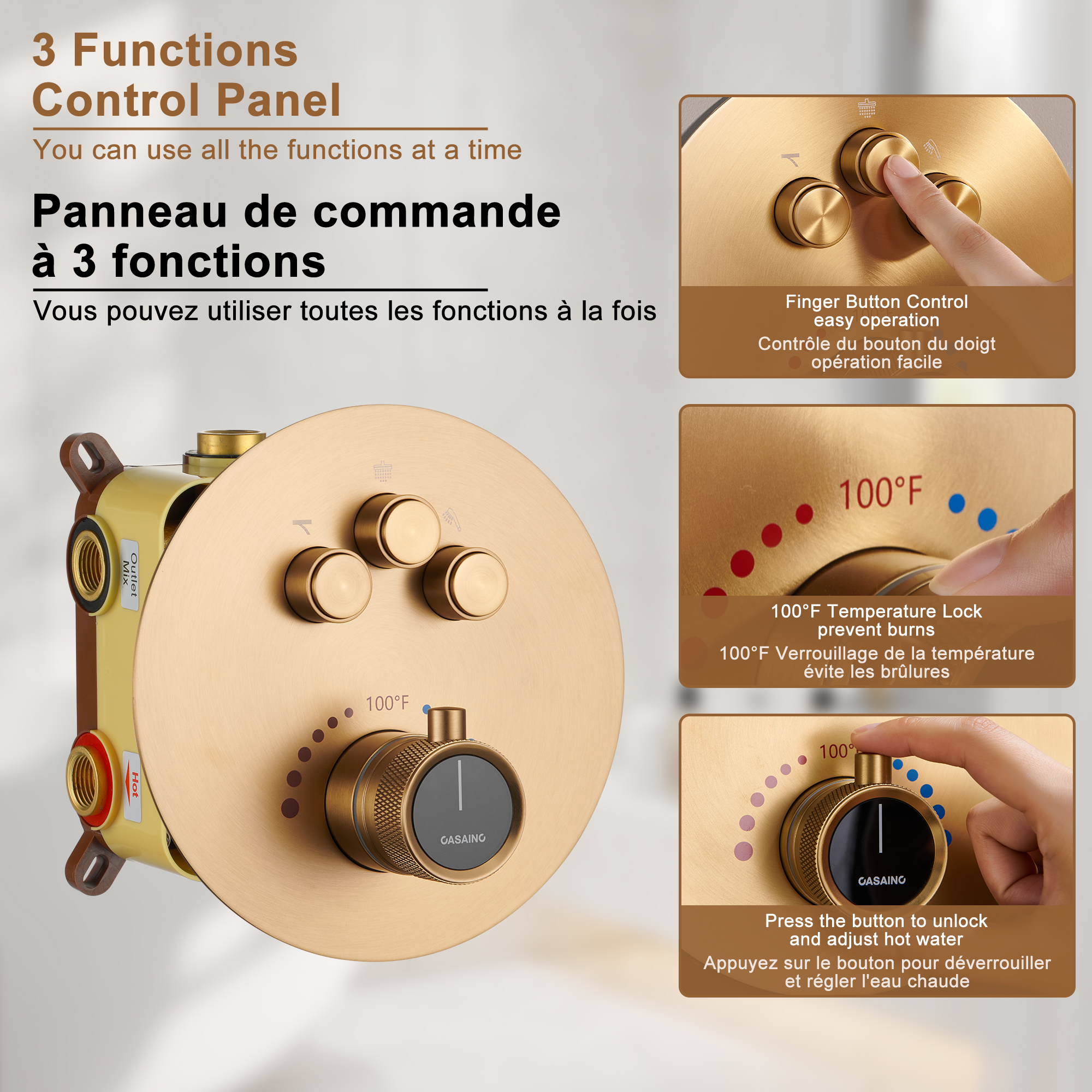 Electroplated Coating Technology 22-inch Dual Function Thermostatic Rainfall Slimline Showerhead Shower System