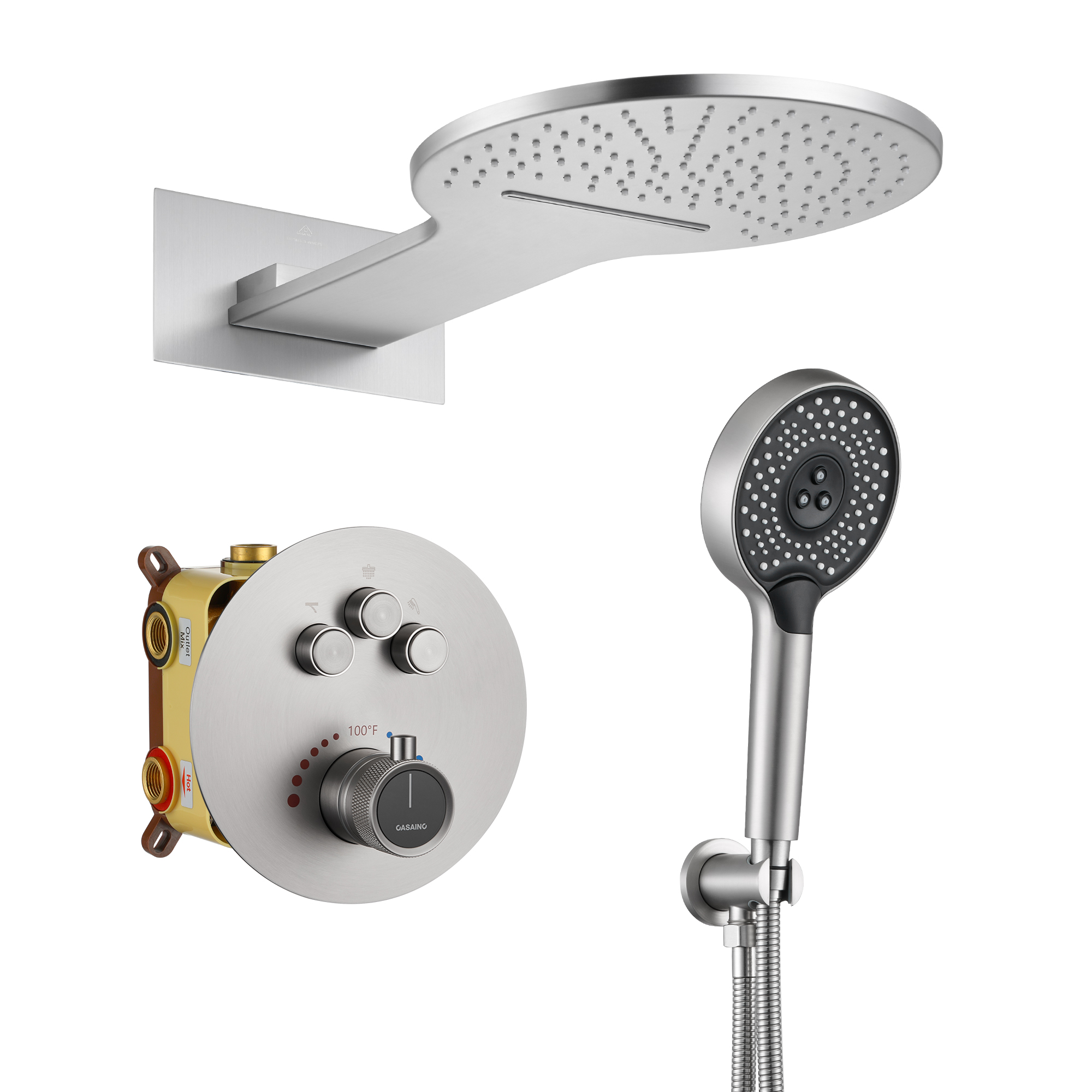 Electroplated Coating Technology 22-inch Dual Function Thermostatic Rainfall Slimline Showerhead Shower System