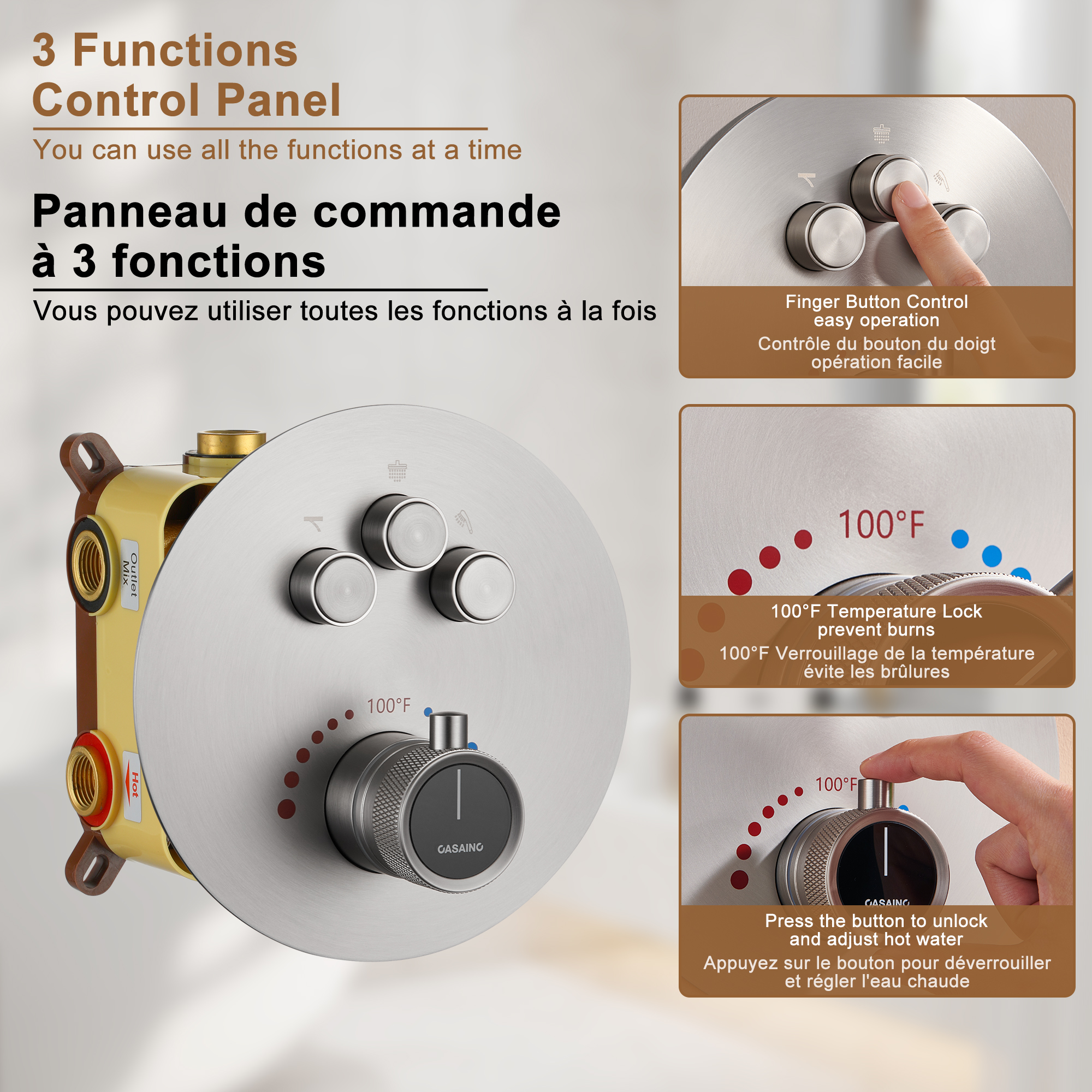 Electroplated Coating Technology 22-inch Dual Function Thermostatic Rainfall Slimline Showerhead Shower System