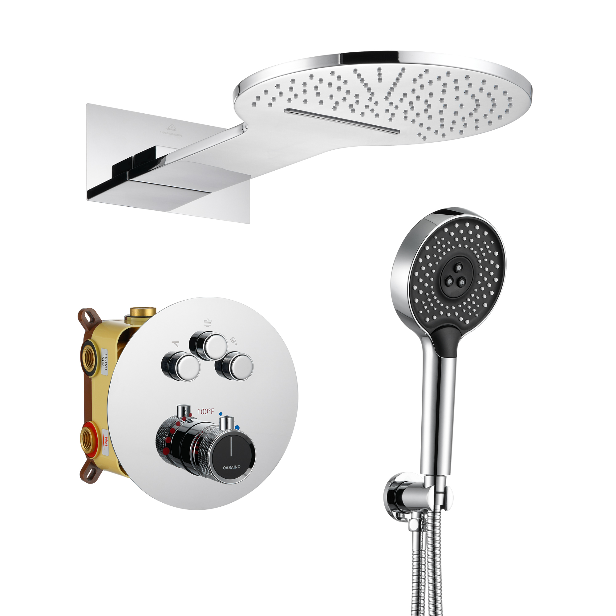 Electroplated Coating Technology 22-inch Dual Function Thermostatic Rainfall Slimline Showerhead Shower System