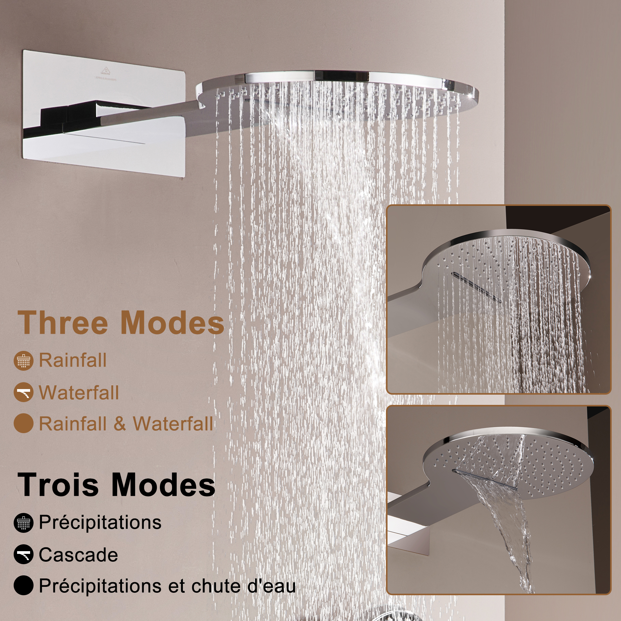 Electroplated Coating Technology 22-inch Dual Function Thermostatic Rainfall Slimline Showerhead Shower System