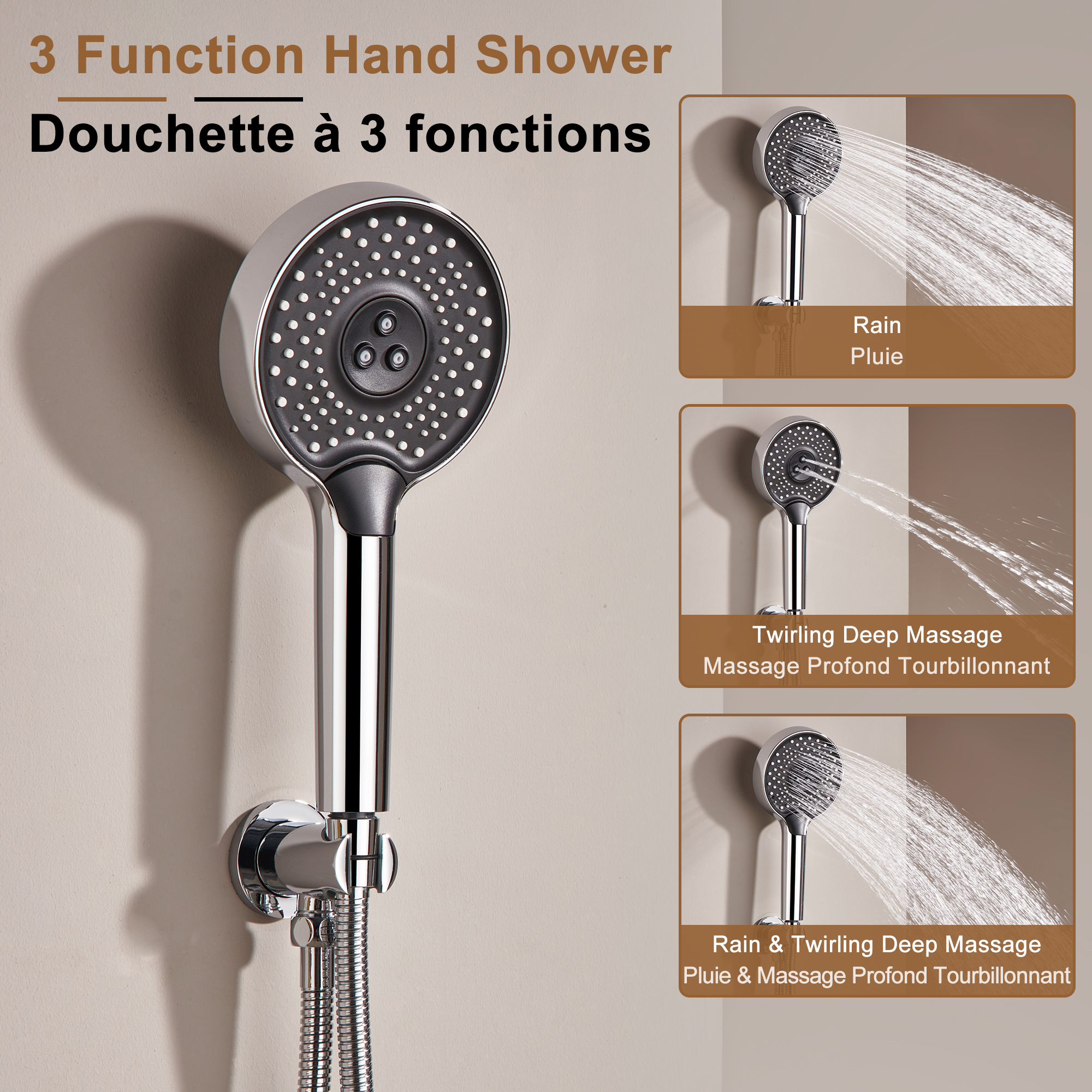 Electroplated Coating Technology 22-inch Dual Function Thermostatic Rainfall Slimline Showerhead Shower System