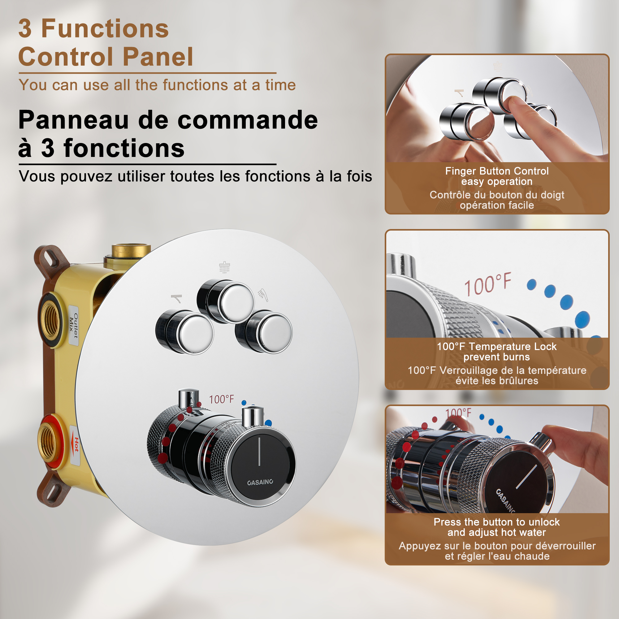 Electroplated Coating Technology 22-inch Dual Function Thermostatic Rainfall Slimline Showerhead Shower System