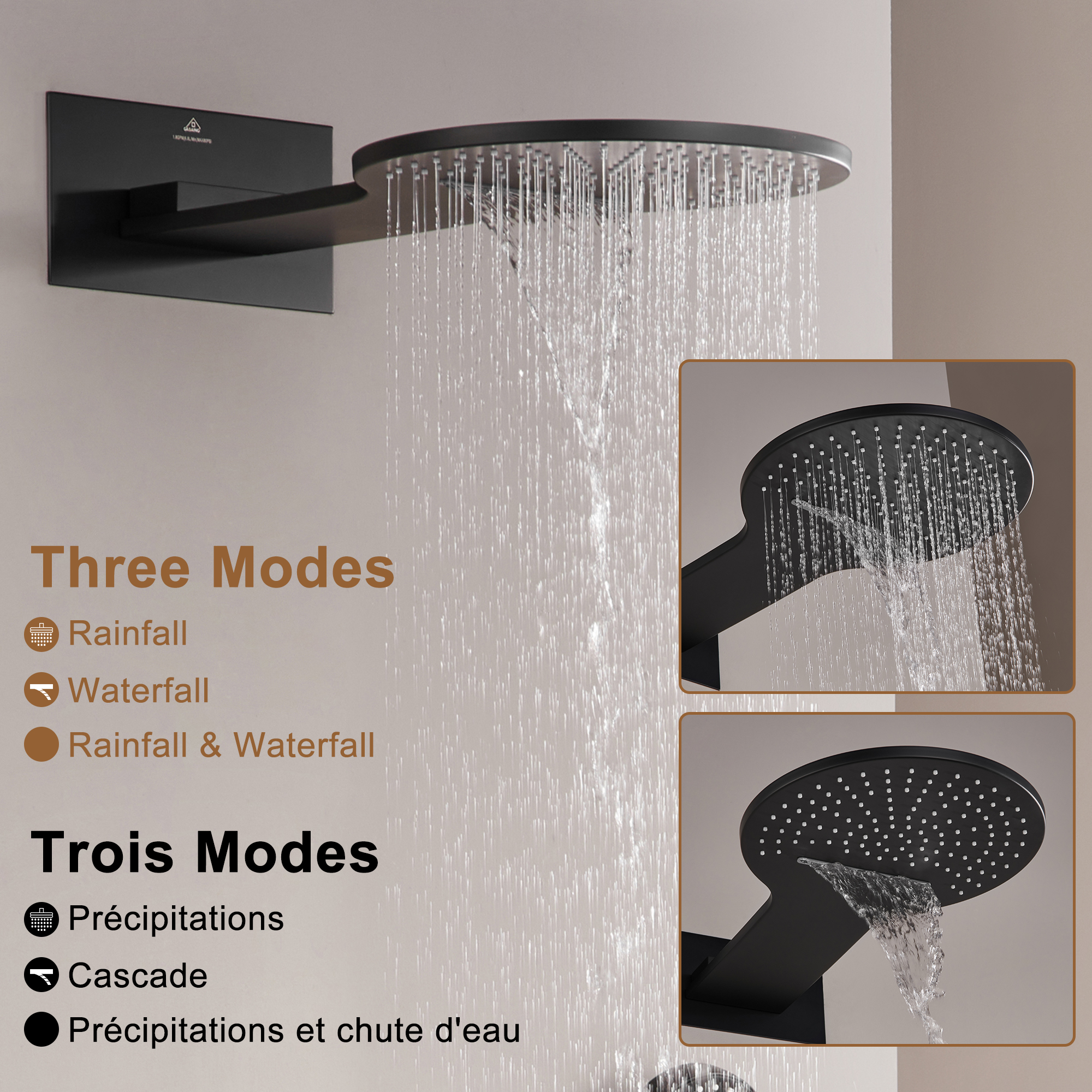 Electroplated Coating Technology 22-inch Dual Function Thermostatic Rainfall Slimline Showerhead Shower System
