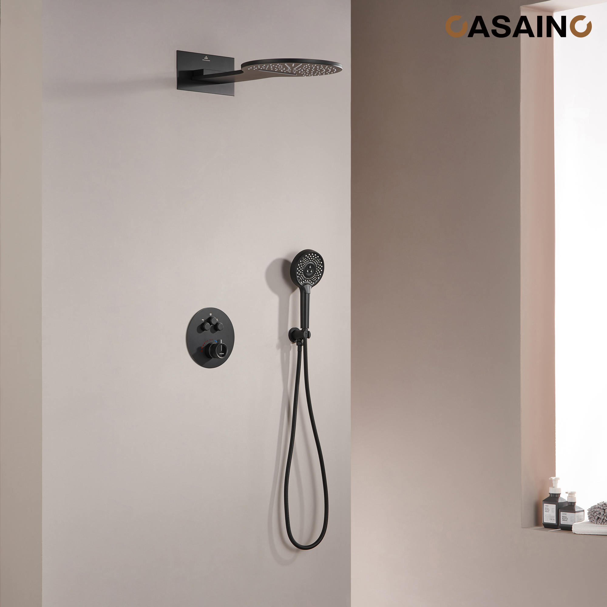 Electroplated Coating Technology 22-inch Dual Function Thermostatic Rainfall Slimline Showerhead Shower System