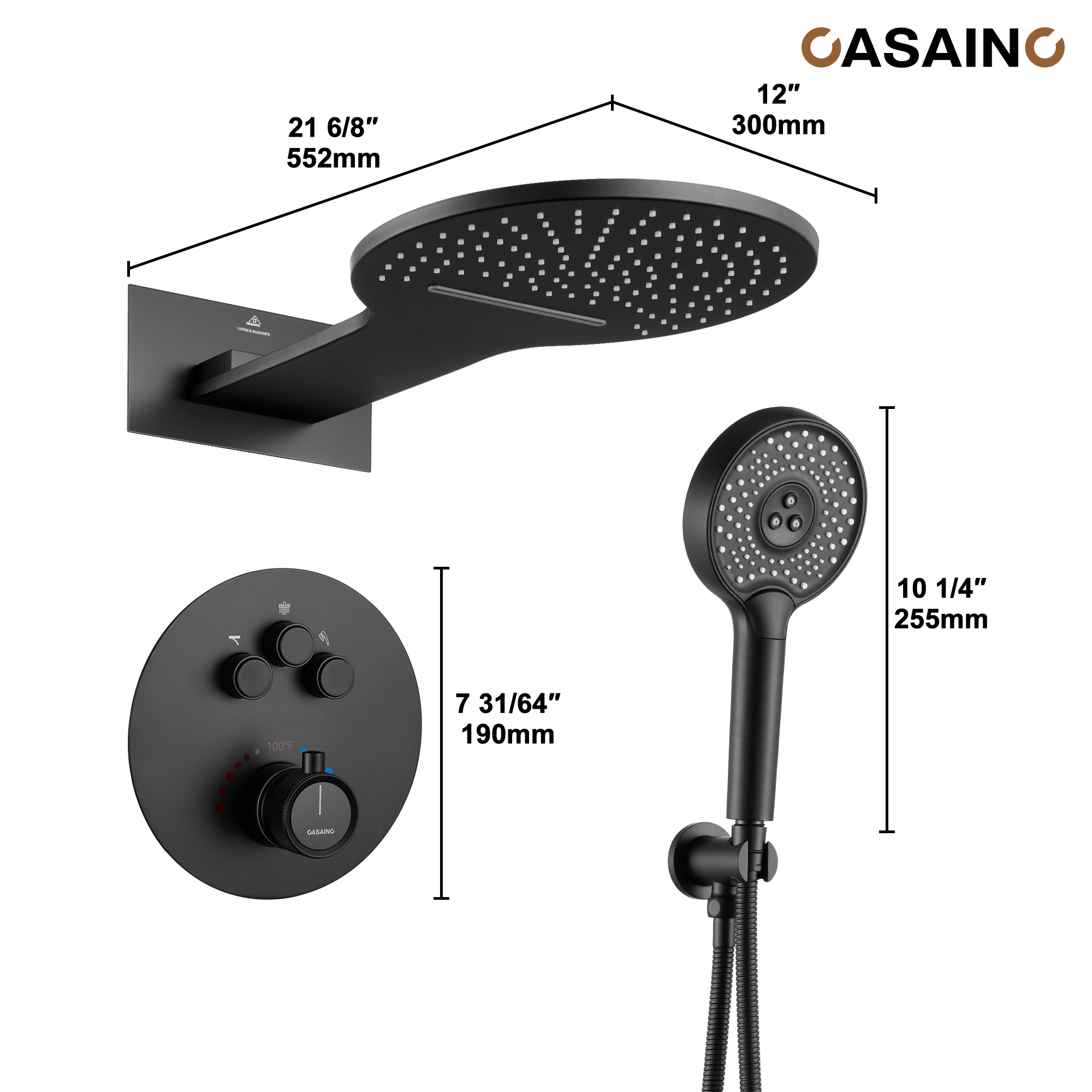 Electroplated Coating Technology 22-inch Dual Function Thermostatic Rainfall Slimline Showerhead Shower System