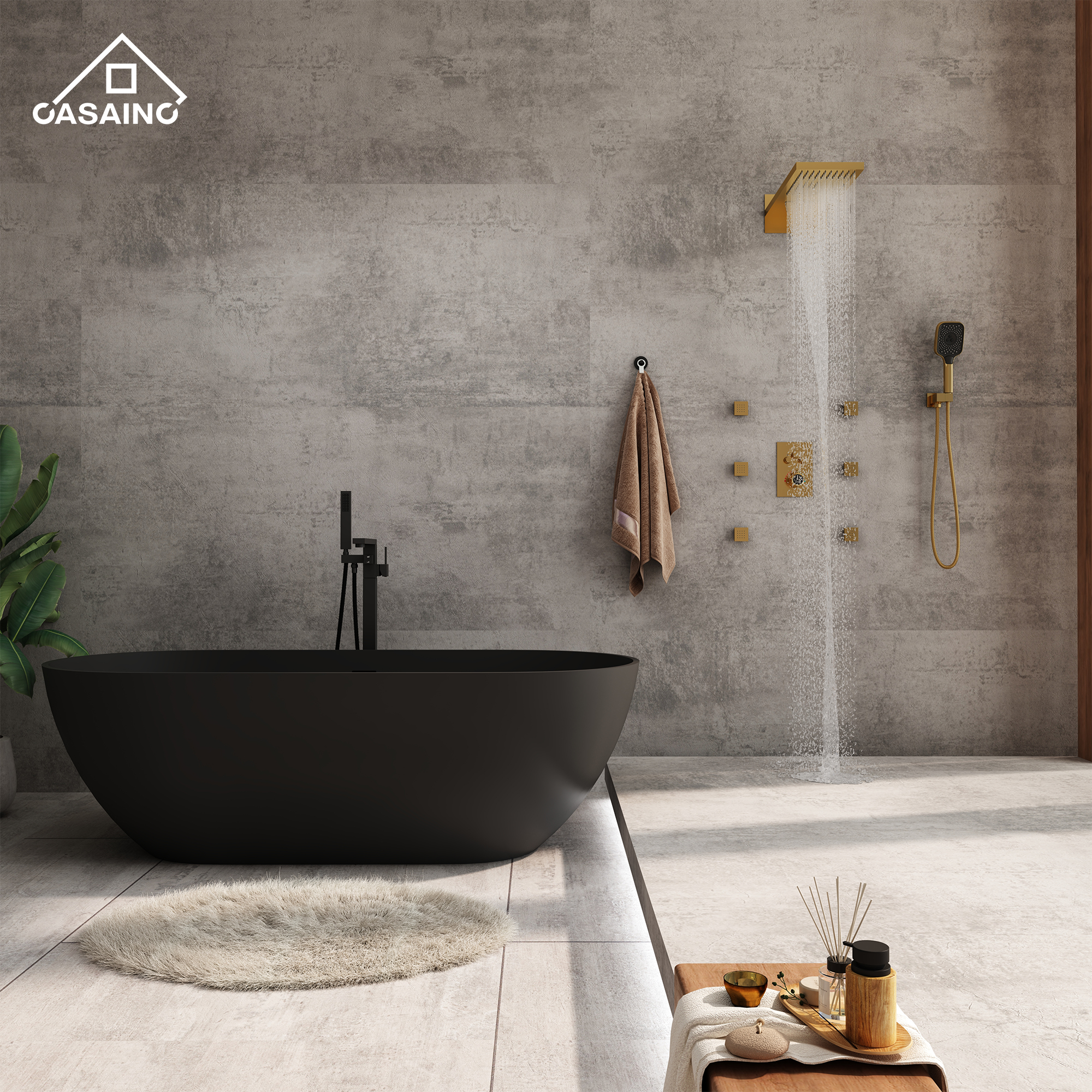 22" Wall Mounted Thermostatic Rain Shower Head System With 6 Body Jets