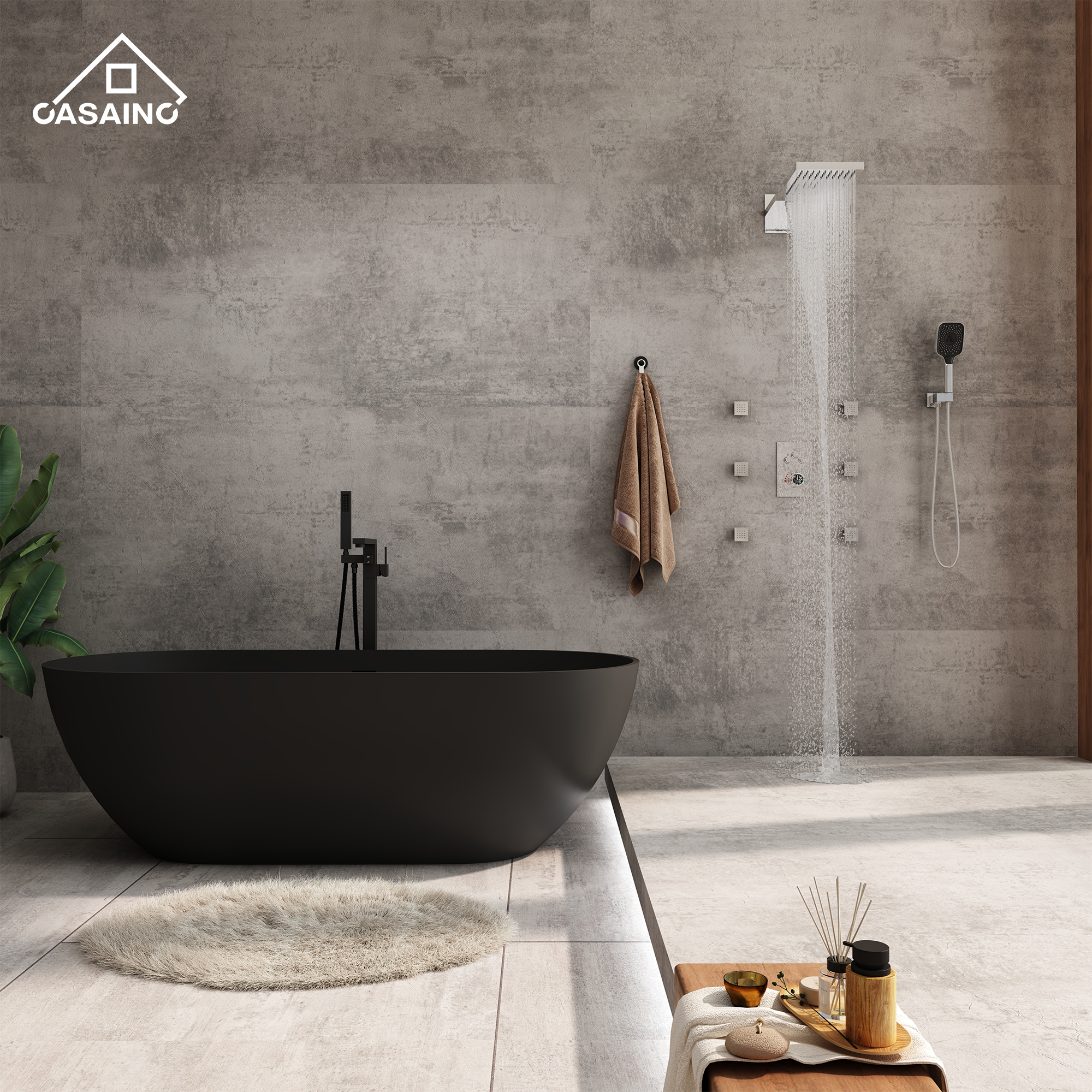 22" Wall Mounted Thermostatic Rain Shower Head System With 6 Body Jets