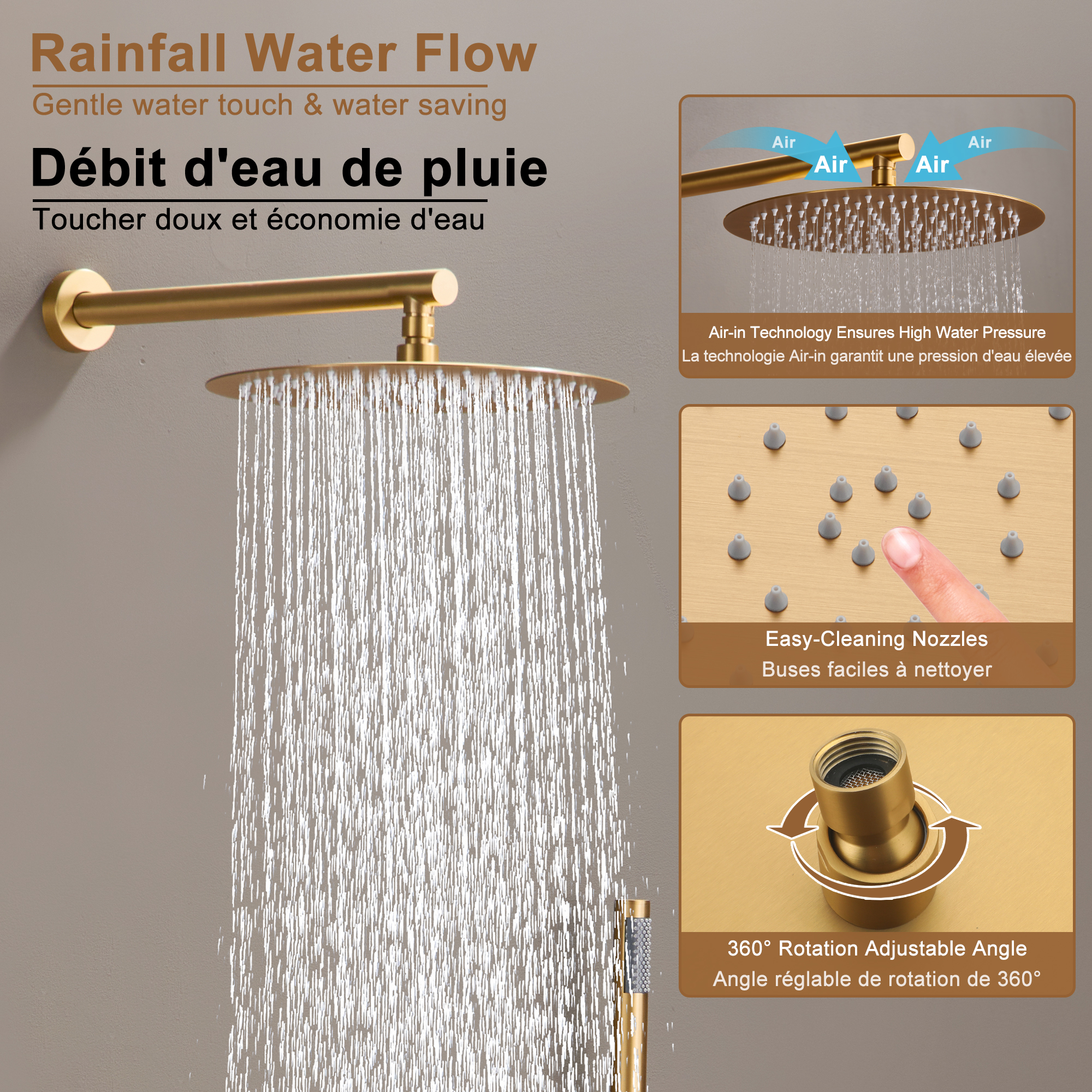 Push-Button Control High Quality Luxury Showerhead 12-Inch Thermostatic Rainfall Shower System