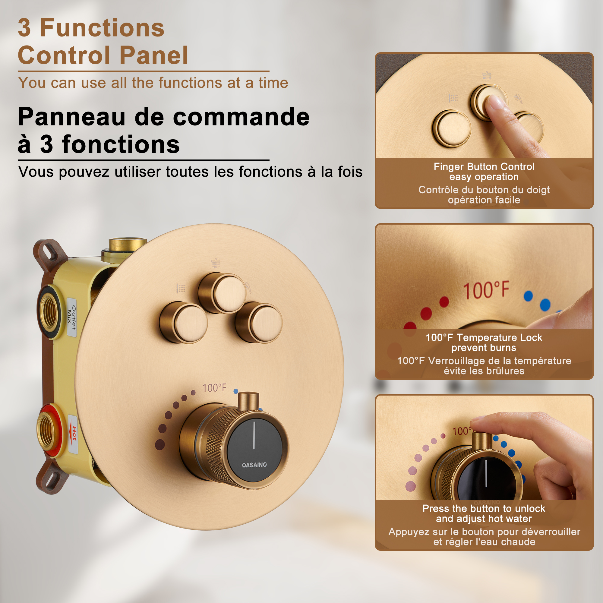 Push-Button Control High Quality Luxury Showerhead 12-Inch Thermostatic Rainfall Shower System