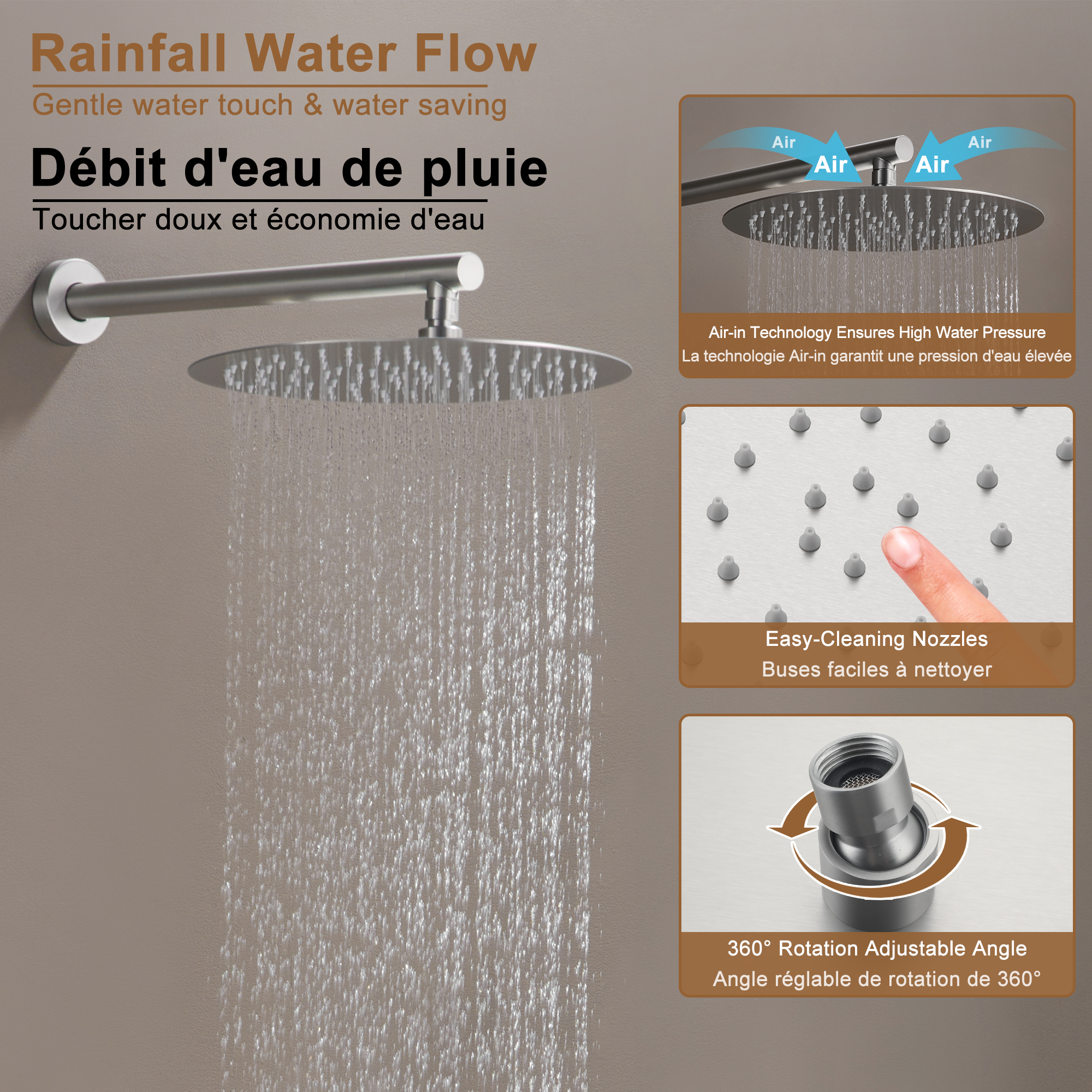 Push-Button Control High Quality Luxury Showerhead 12-Inch Thermostatic Rainfall Shower System