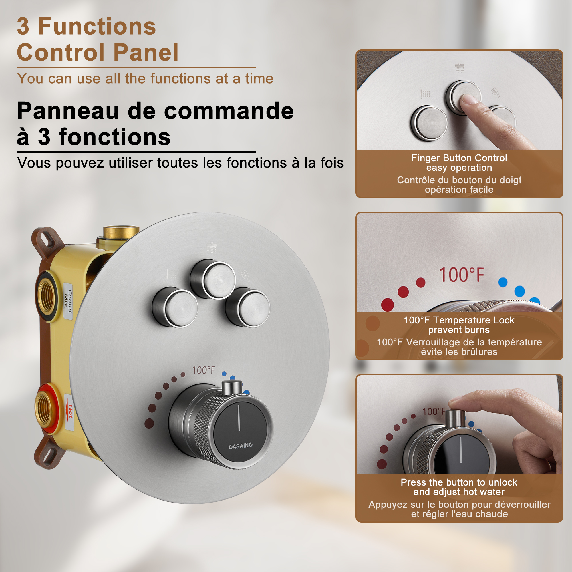 Push-Button Control High Quality Luxury Showerhead 12-Inch Thermostatic Rainfall Shower System