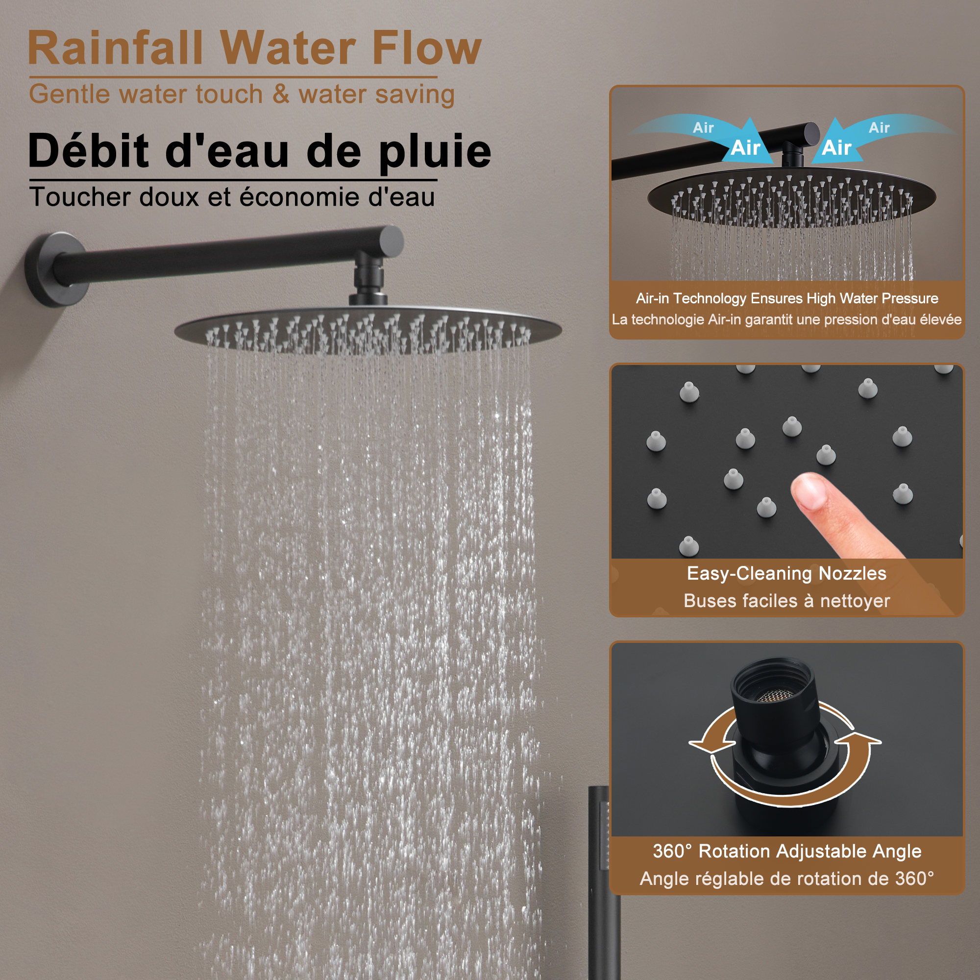 Push-Button Control High Quality Luxury Showerhead 12-Inch Thermostatic Rainfall Shower System
