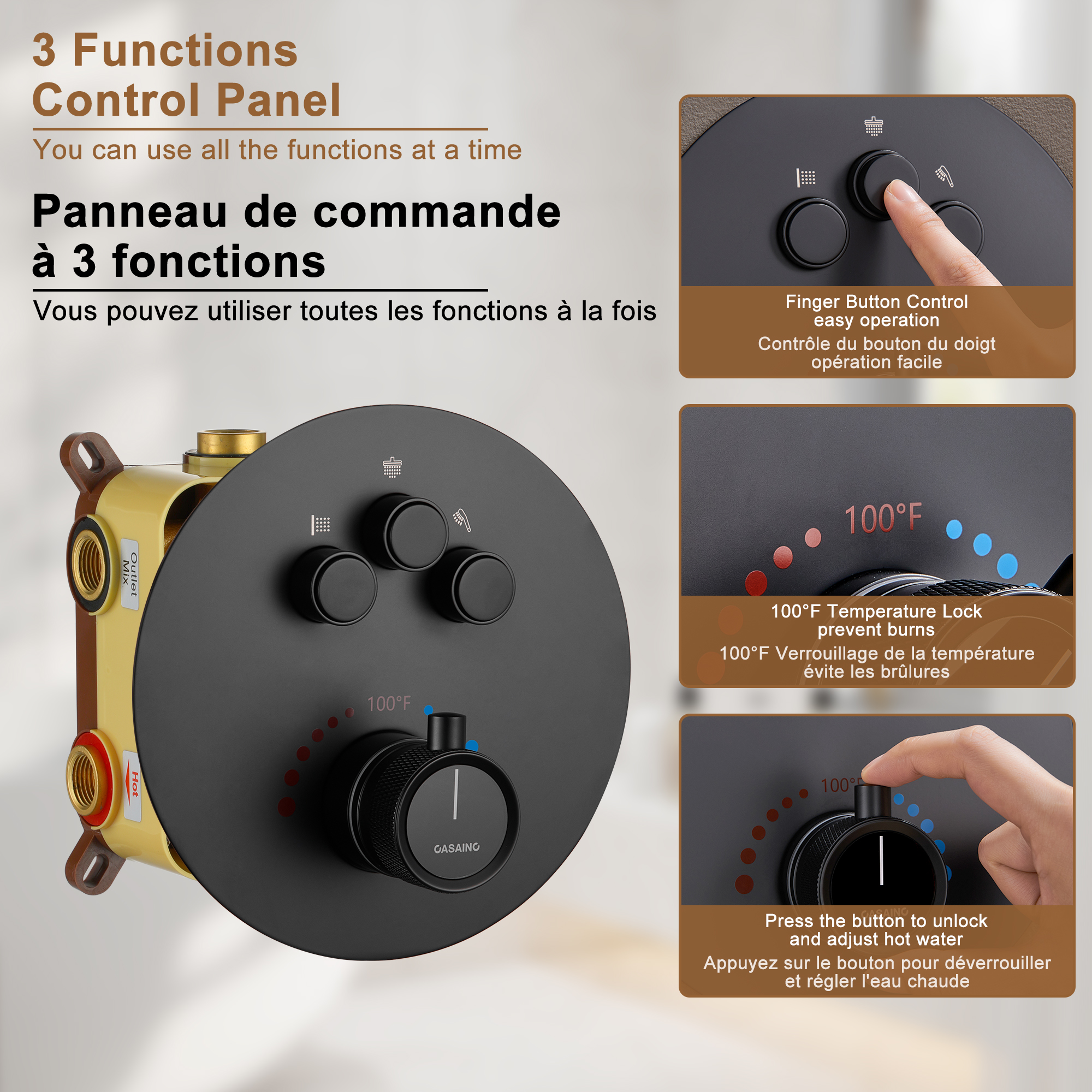 Push-Button Control High Quality Luxury Showerhead 12-Inch Thermostatic Rainfall Shower System