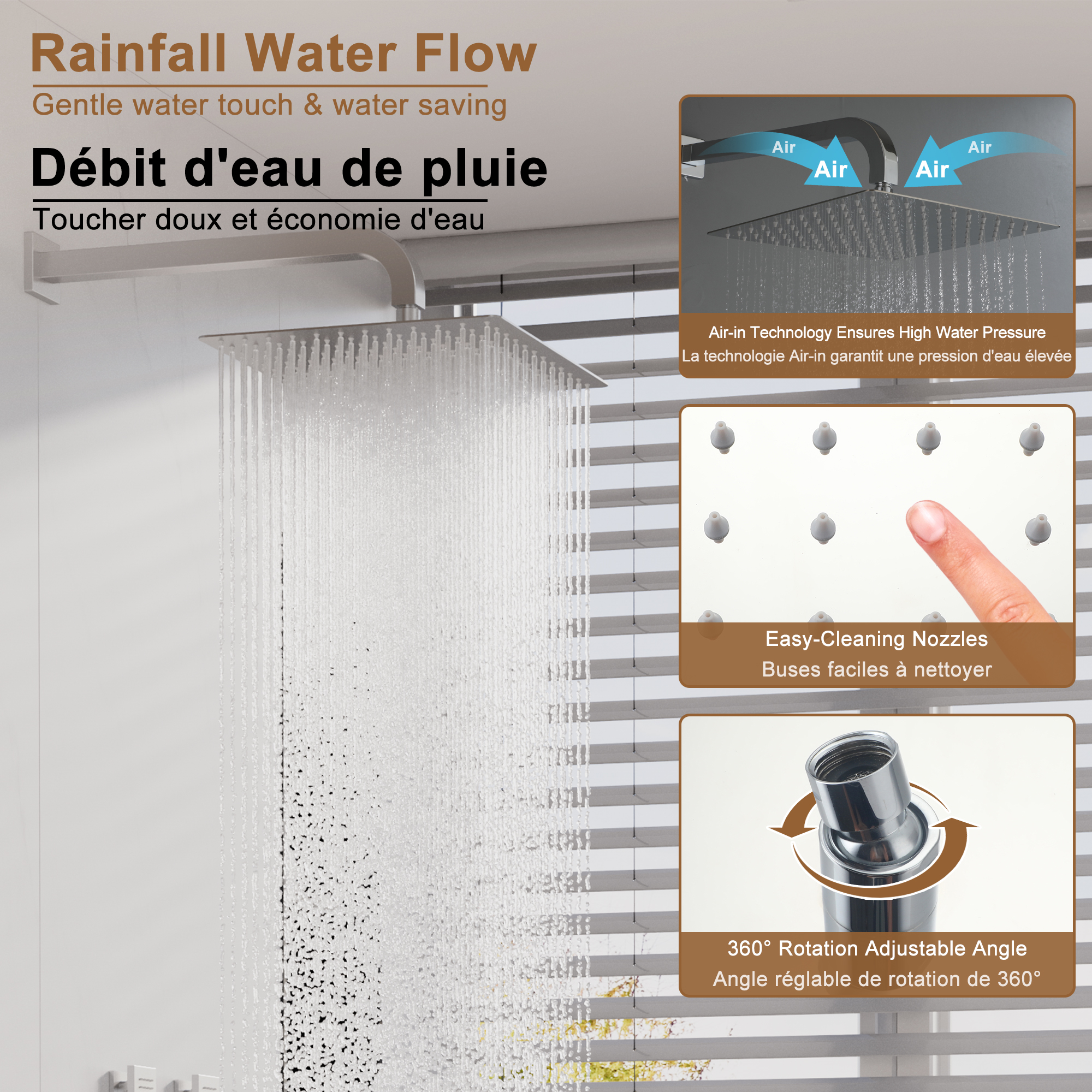 Dual Shower Head System 12-inch Rainfall Shower Deluxe Shower System