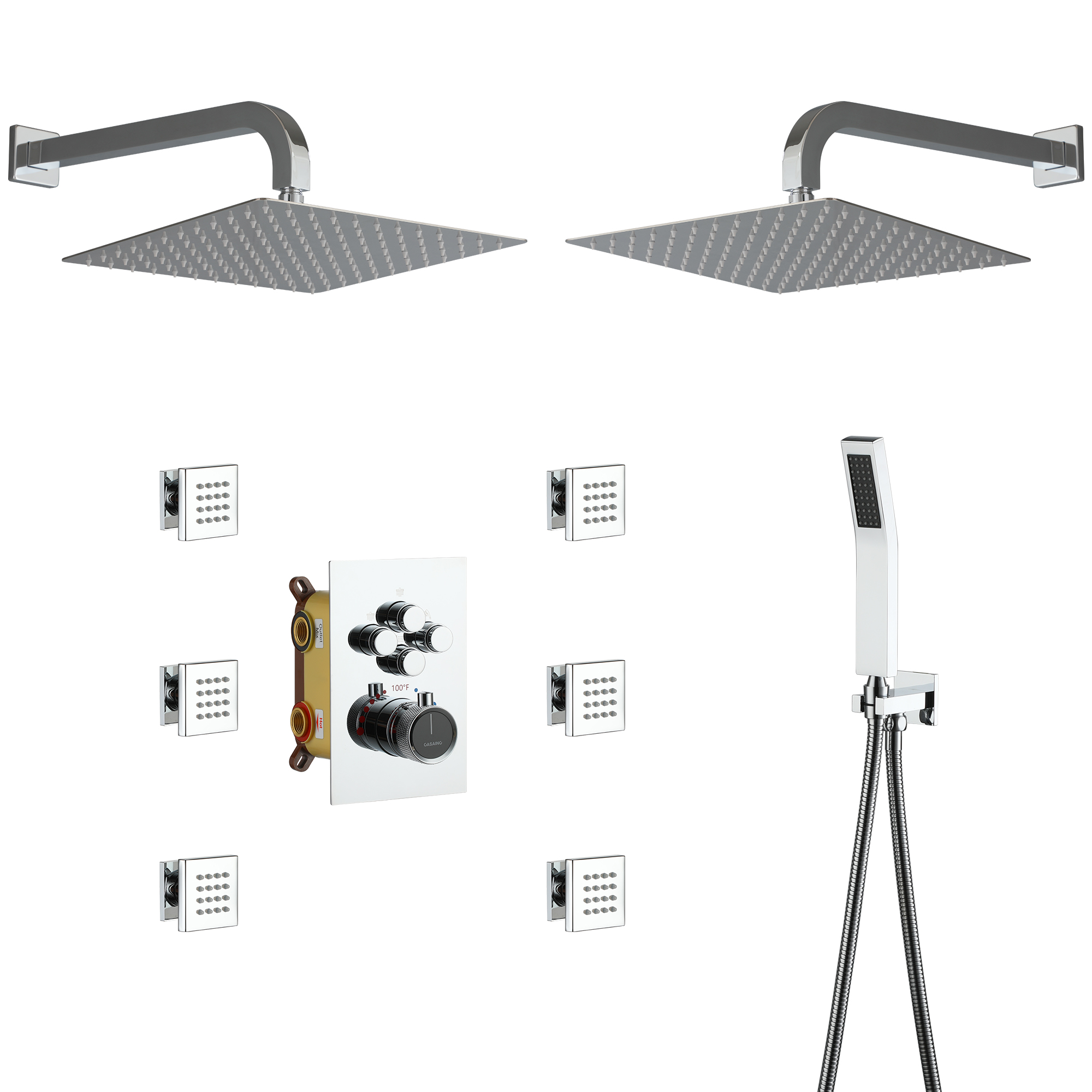 Dual Shower Head System 12-inch Rainfall Shower Deluxe Shower System