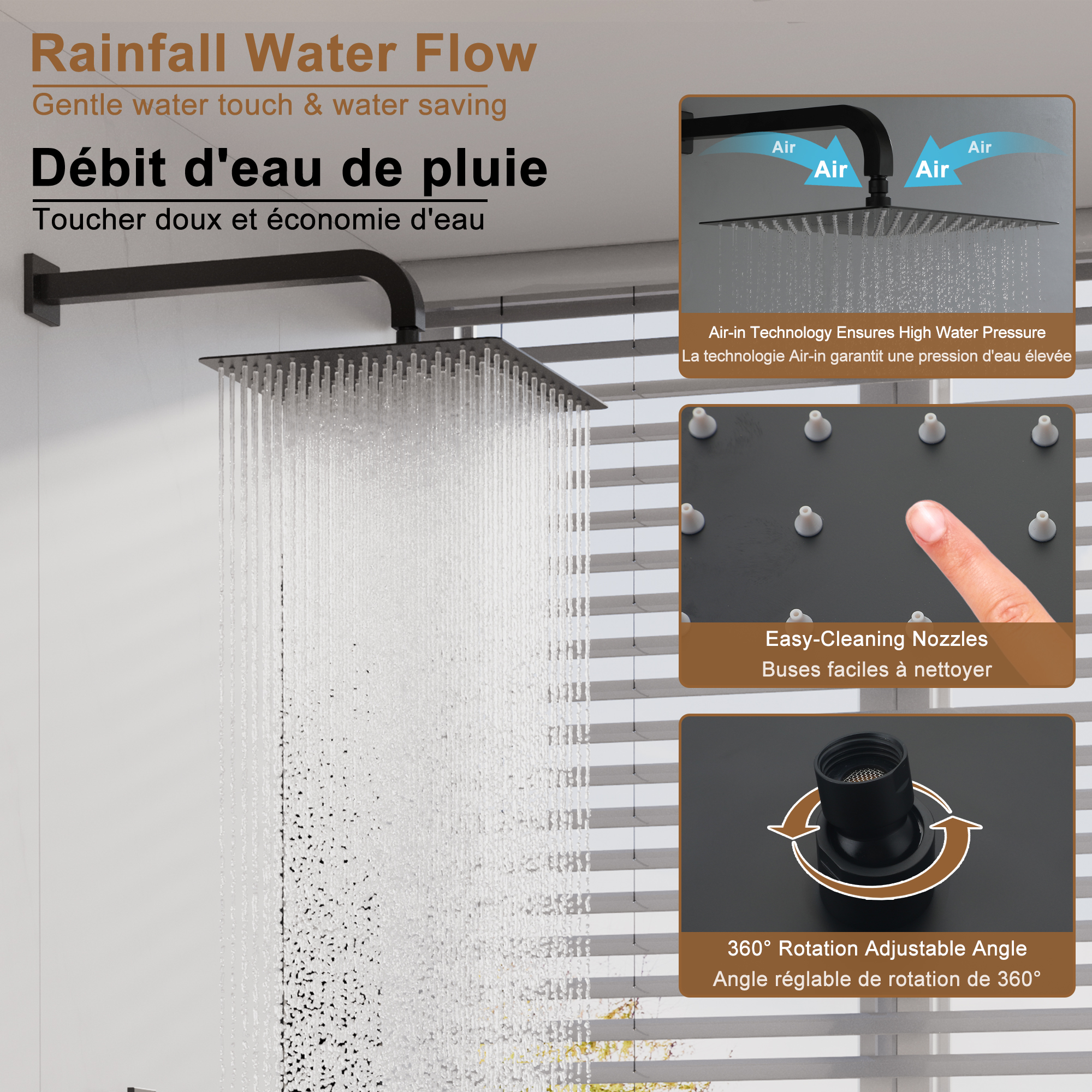 Dual Shower Head System 12-inch Rainfall Shower Deluxe Shower System