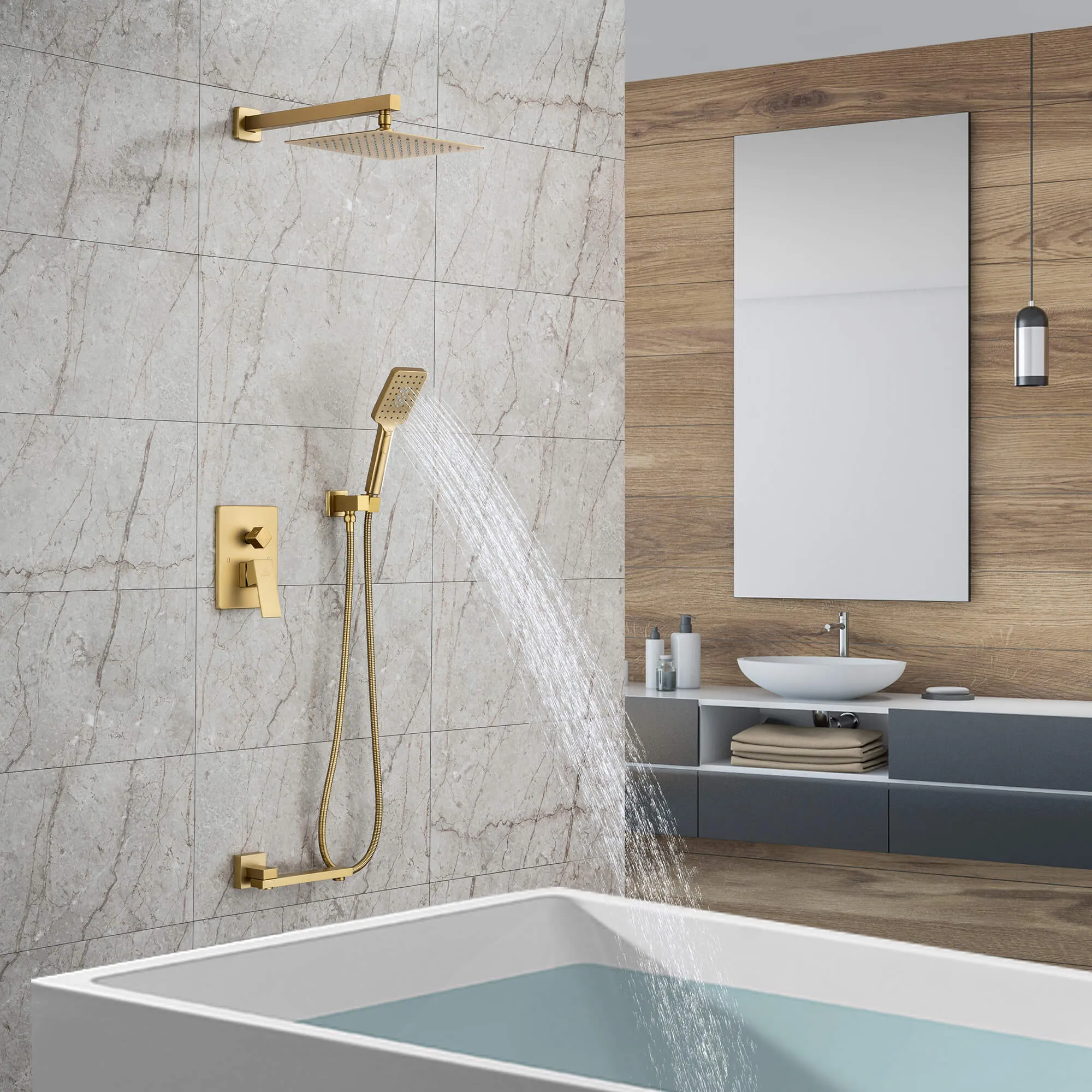 Brushed Gold Shower System with Tub Filler