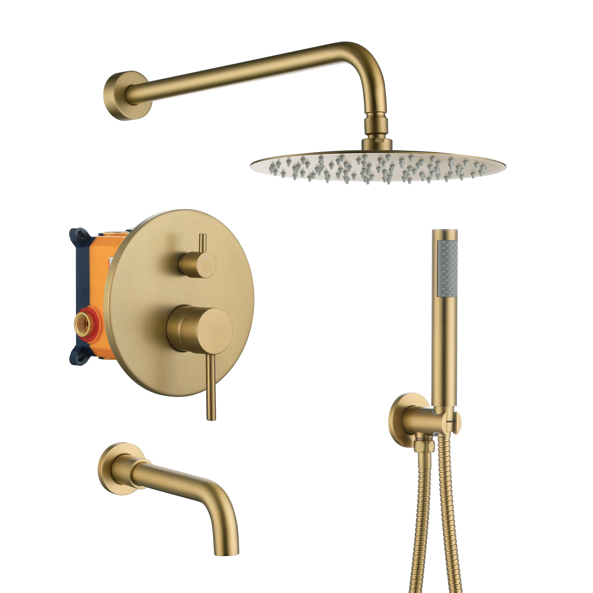 10-inch Wall-Mounted 3-Way Rain Shower System with Tub Filler