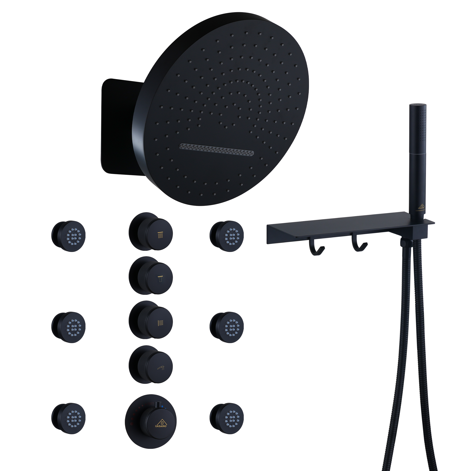 12" Adjustable Shower Head With Shelf Shower System, Hand Shower With Spray Gun Function