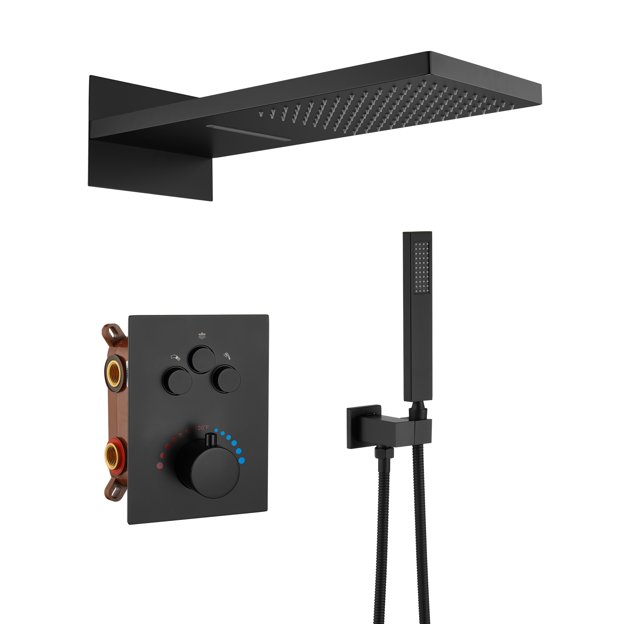 22" Thermostatic Shower System with Rainfall and Waterfall Shower Head