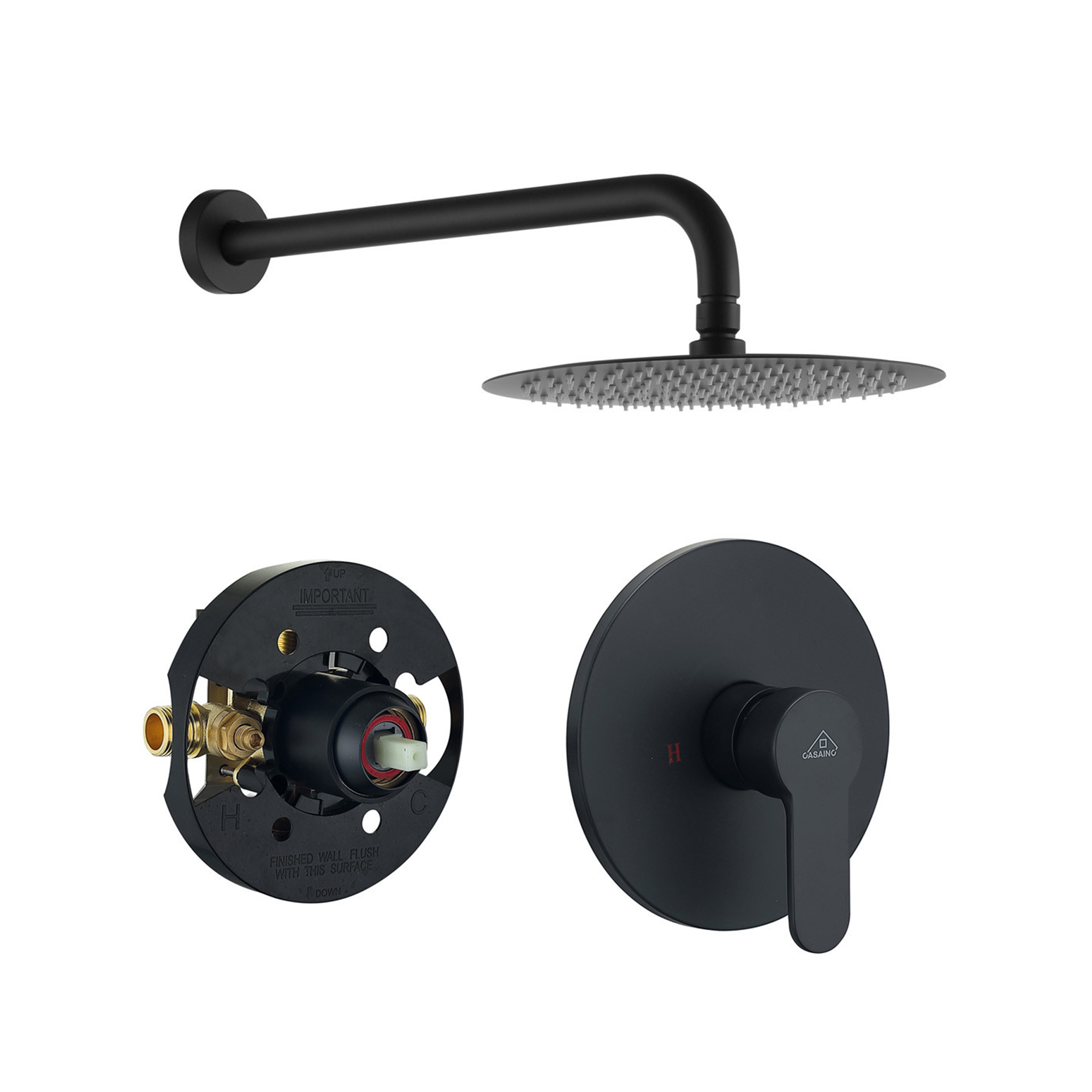 Casainc 10" Matte Black Finish Built-in Shower System with Rough-In Valve