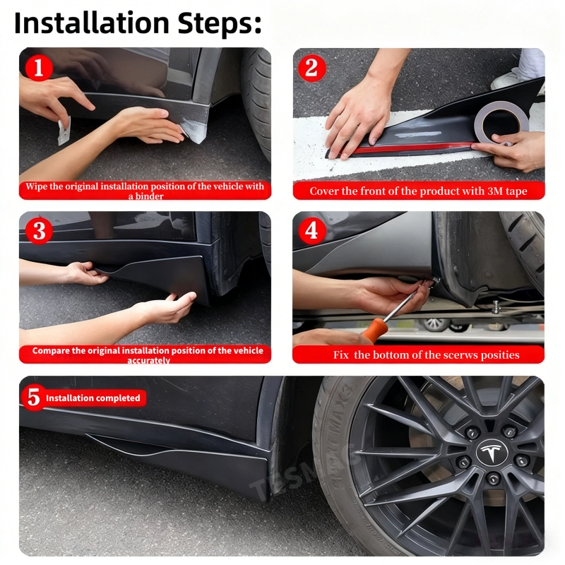 ABS Side Skirts Rocker Panel Splitter for Tesla Model Y Juniper 2025+