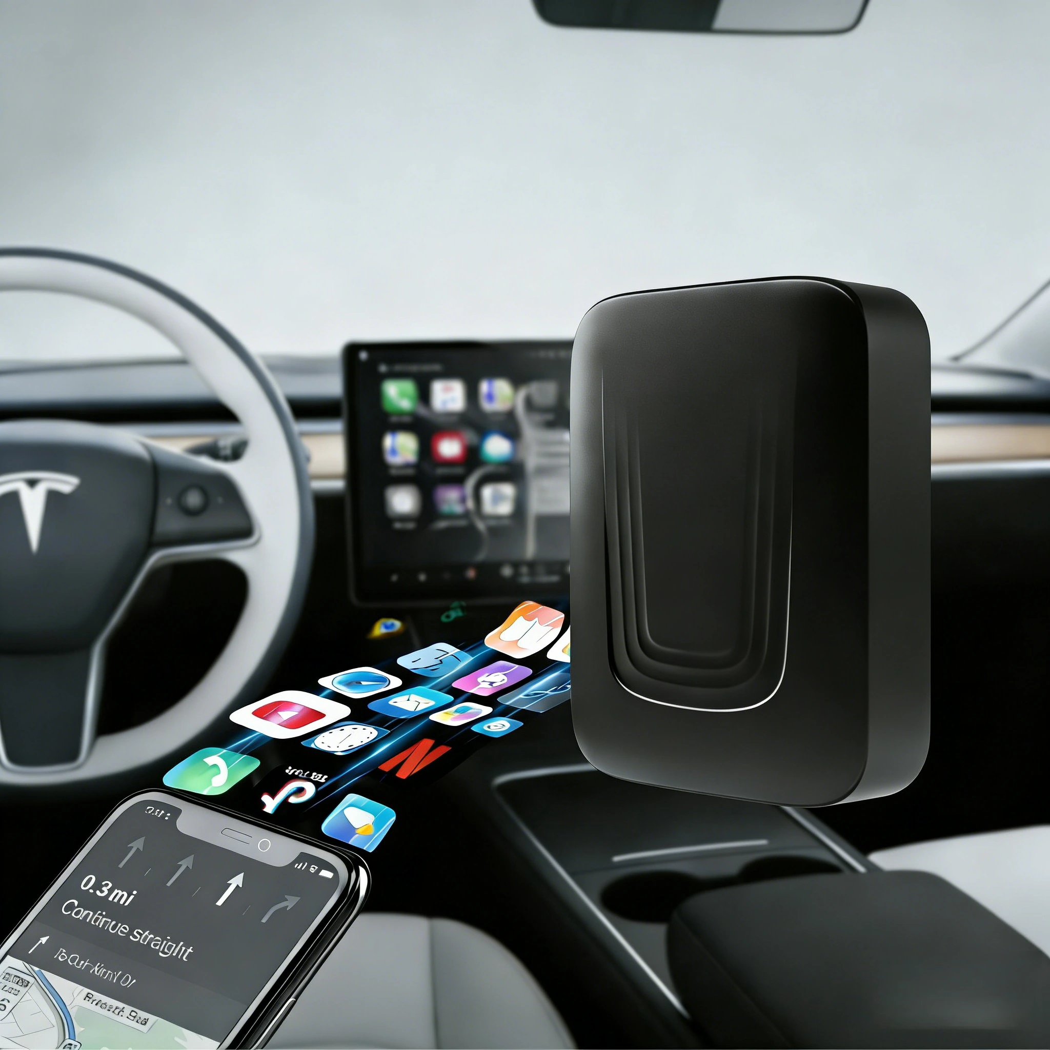 Wireless CarPlay & Android Auto Adapter AI Box for Tesla Model 3 / Y / S / X / Cybertruck