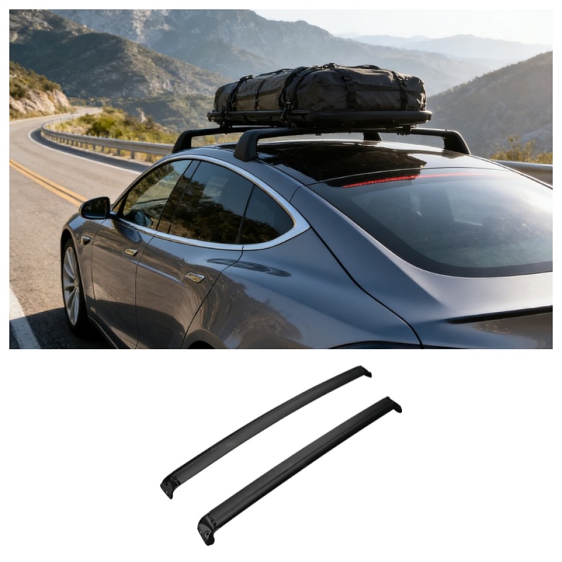 Tesla Model S Aerodynamic Roof Rack Cross Bars | Lockable & OEM-Style Aluminum Alloy