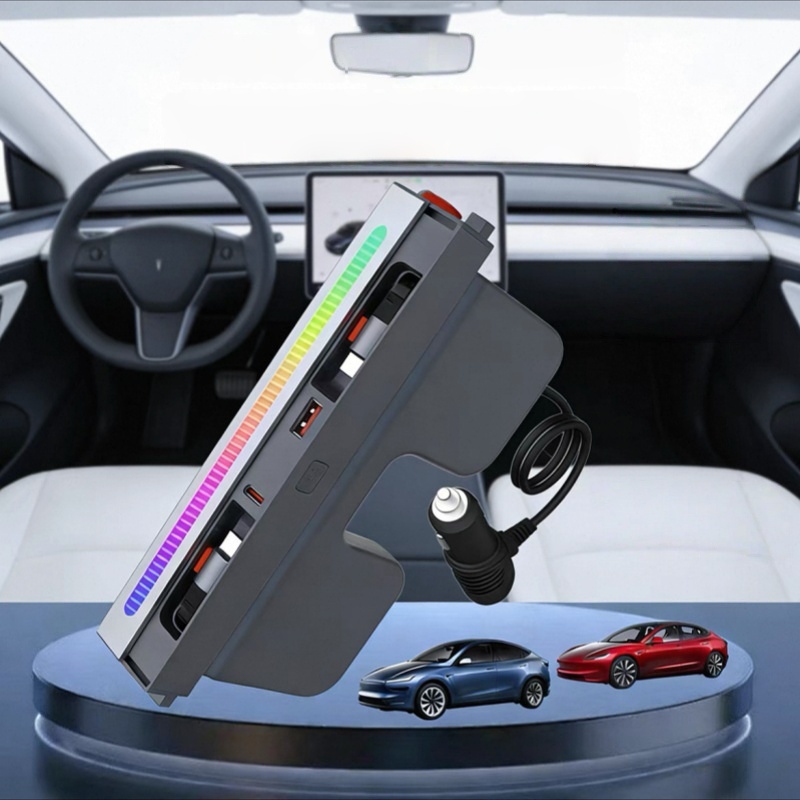 Retractable Fast Charging USB Hub Dock with Ambient Light for Tesla Model 3 Highland/Model Y Juniper 
