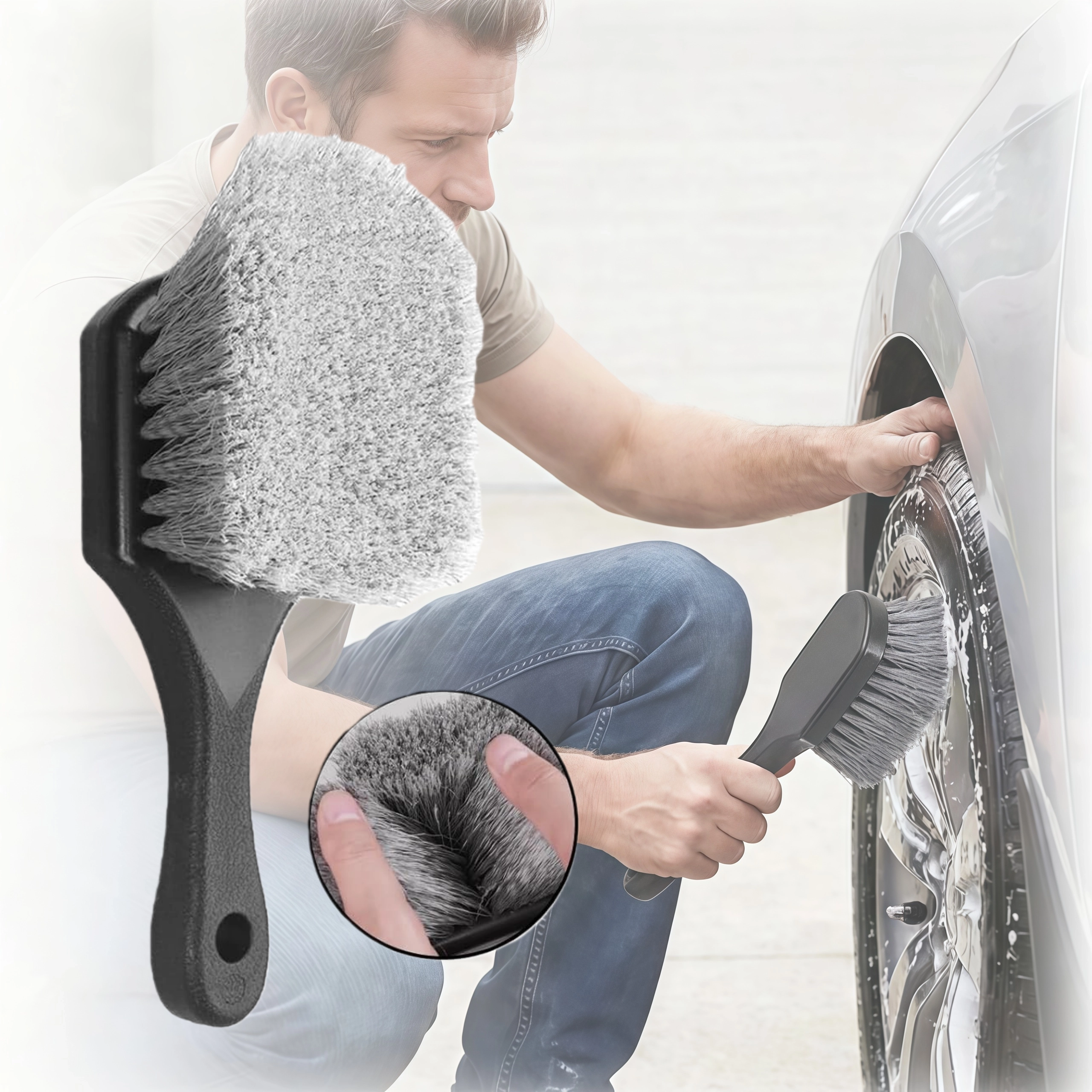 Car Wheel Tire Cleaning Brush Short Handle Tire Brush for Tesla Model 3/Y/S/X