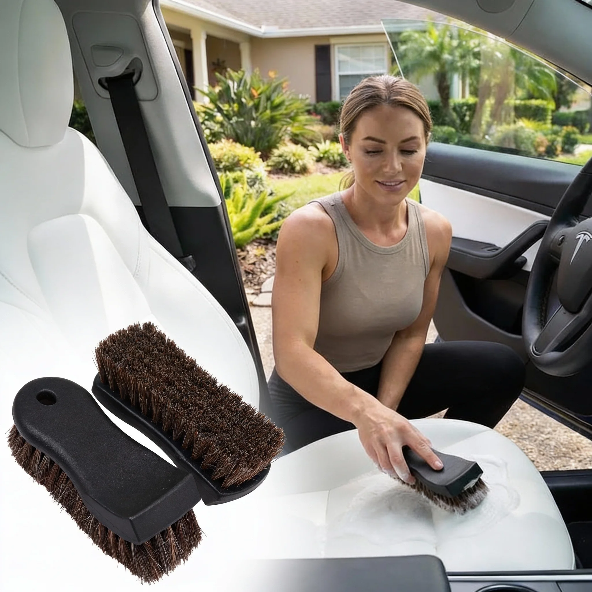 Bristle Horse Hair Leather Cleaning Brush for Tesla Interior | 1PCS