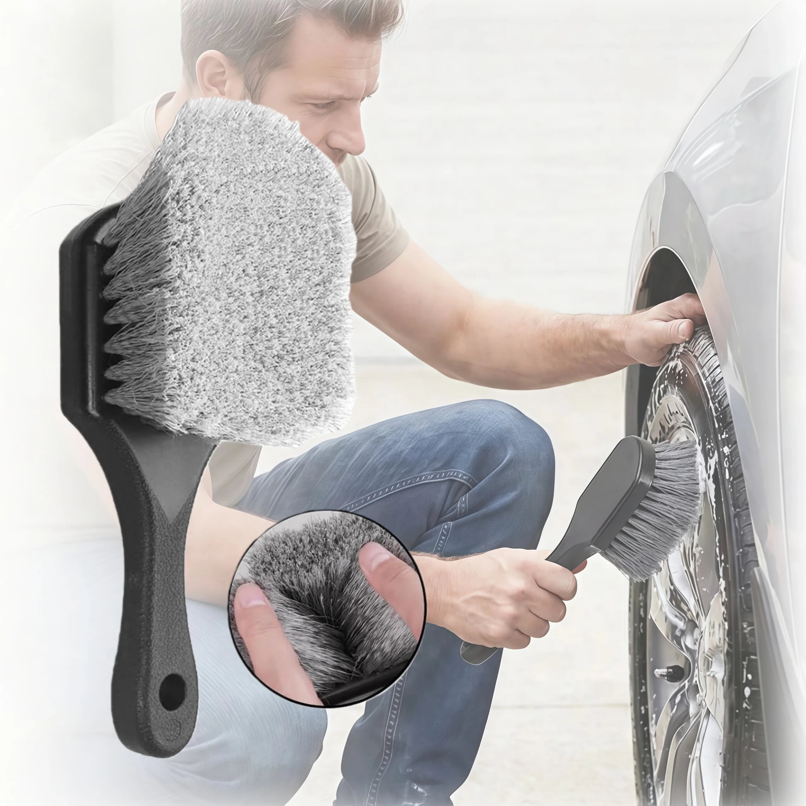 Car Wheel Tire Cleaning Brush Short Handle Tire Brush for Tesla Model 3/Y/S/X