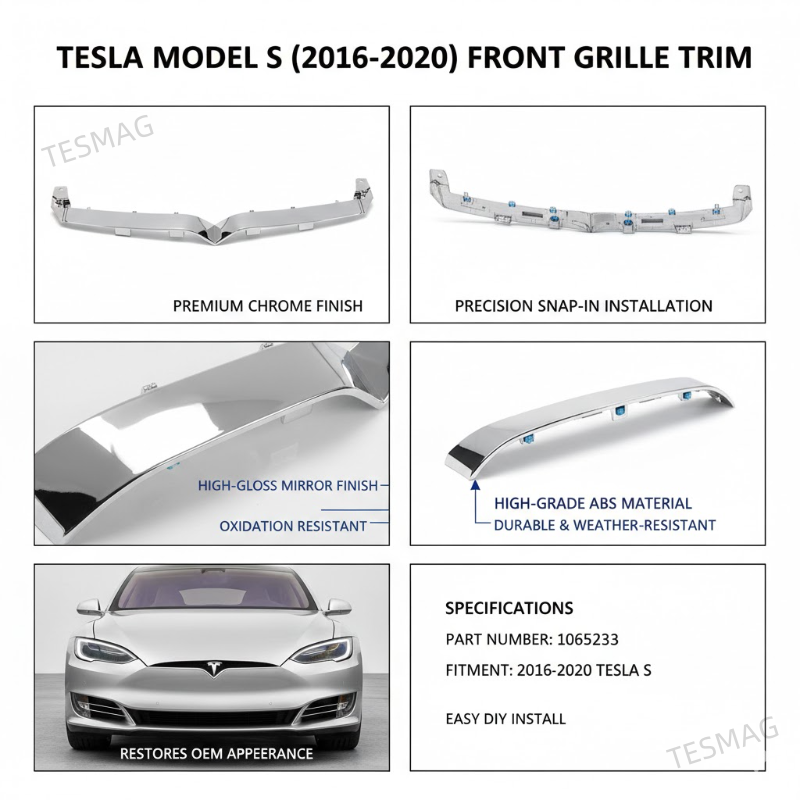 Front Bumper Grille Trim Molding Chrome for Tesla Model S 2016-2020 (1065233)
